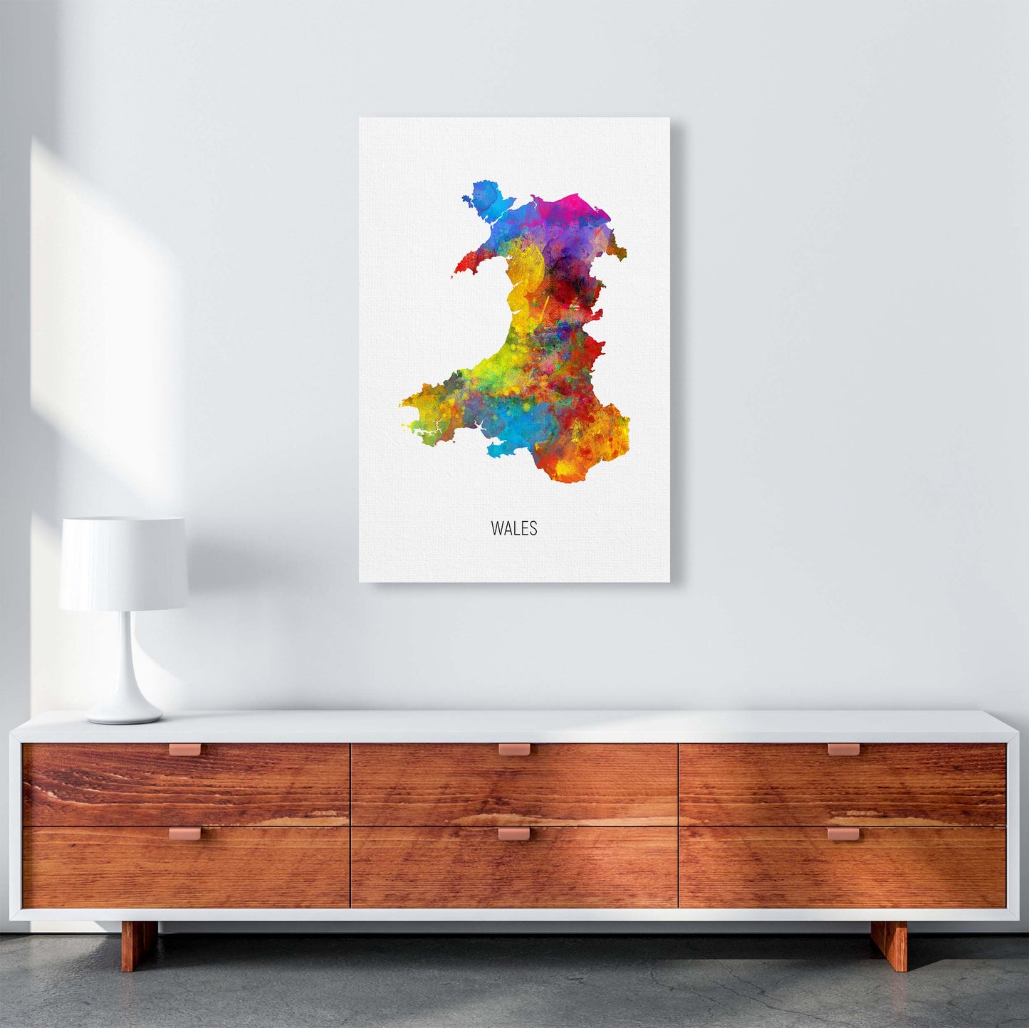Wales Watercolour Map Art Print by Michael Tompsett A1 Canvas