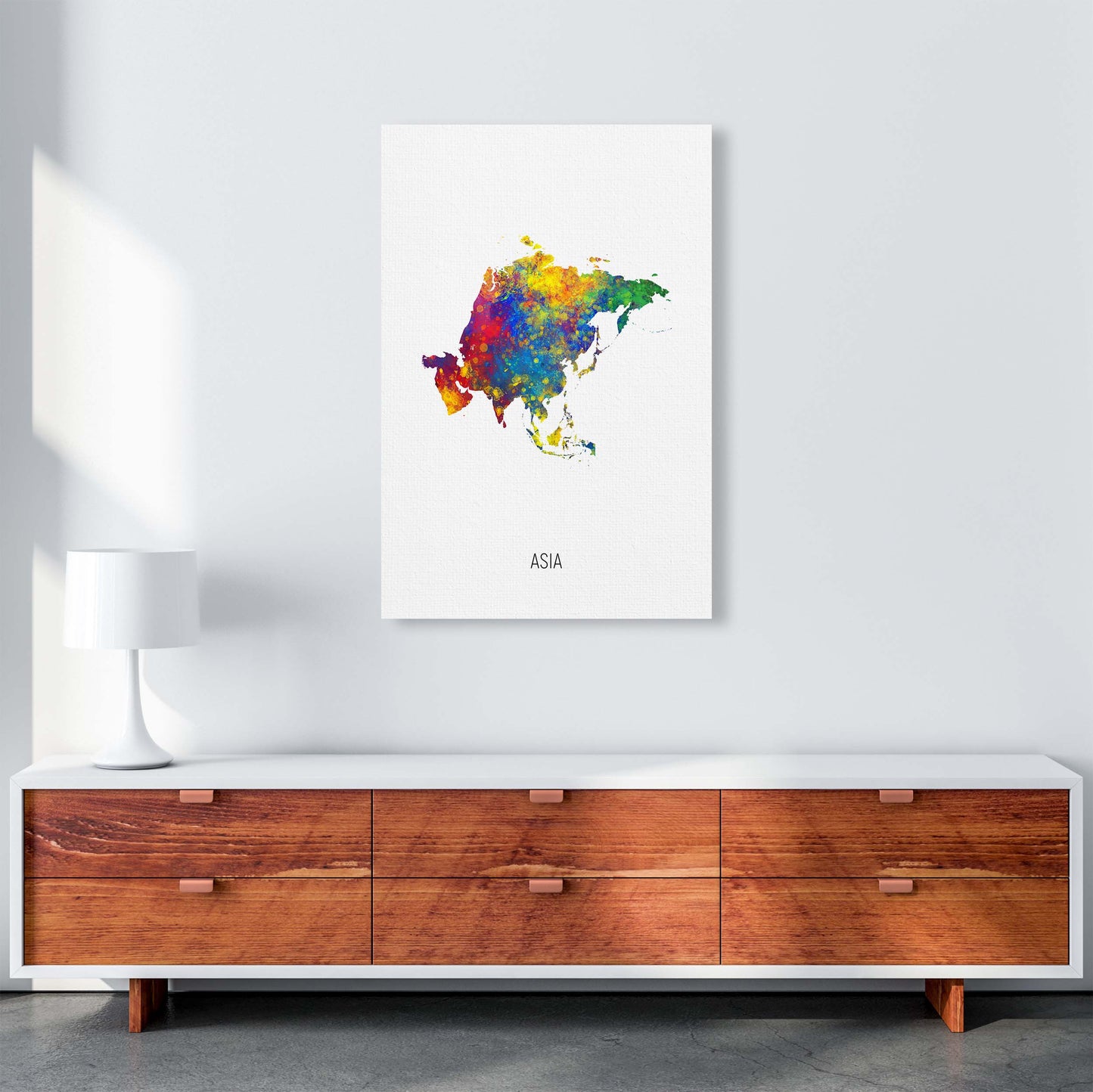 Asia Watercolour Map Art Print by Michael Tompsett A1 Canvas