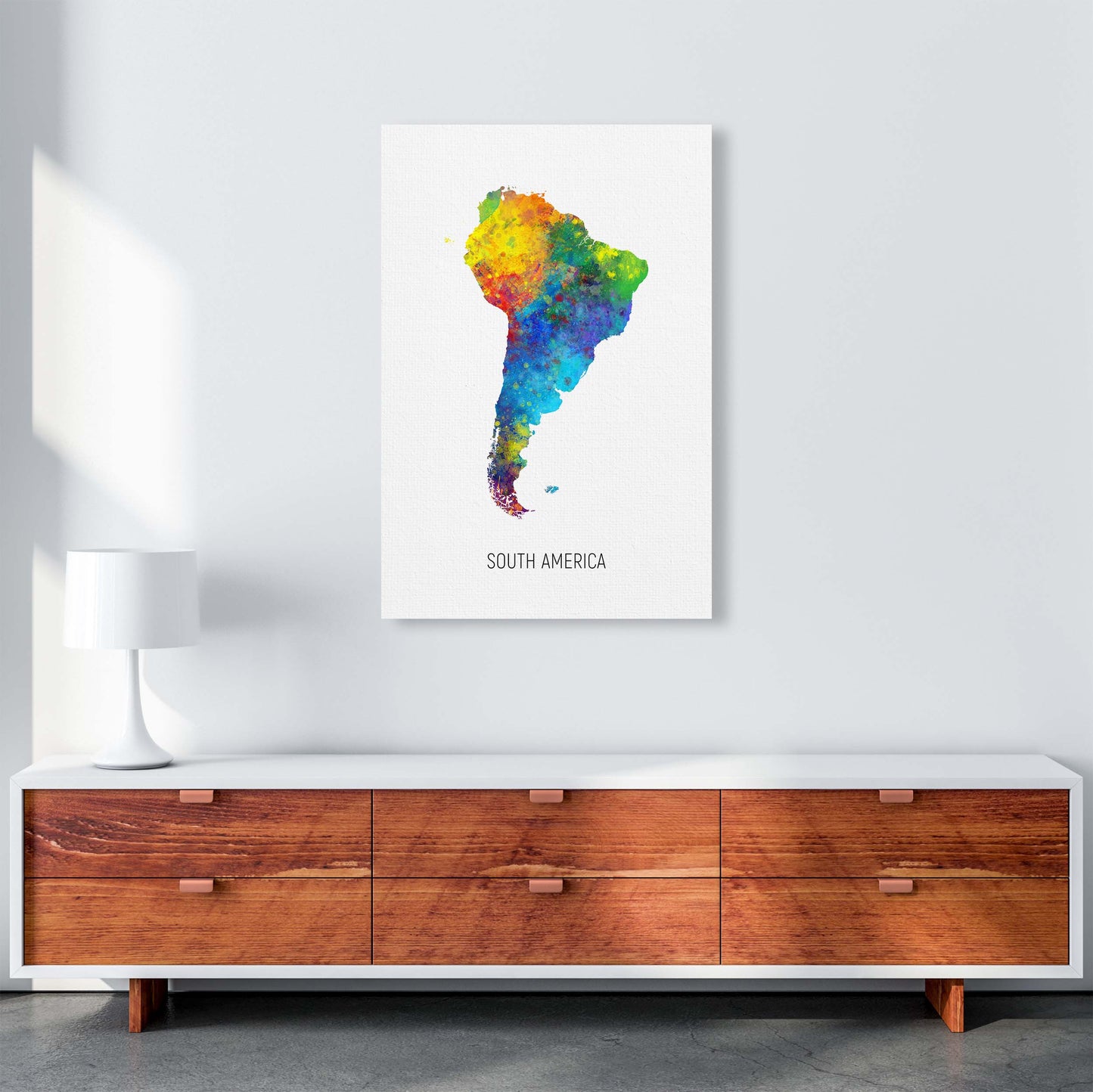 South America Watercolour Map Art Print by Michael Tompsett A1 Canvas