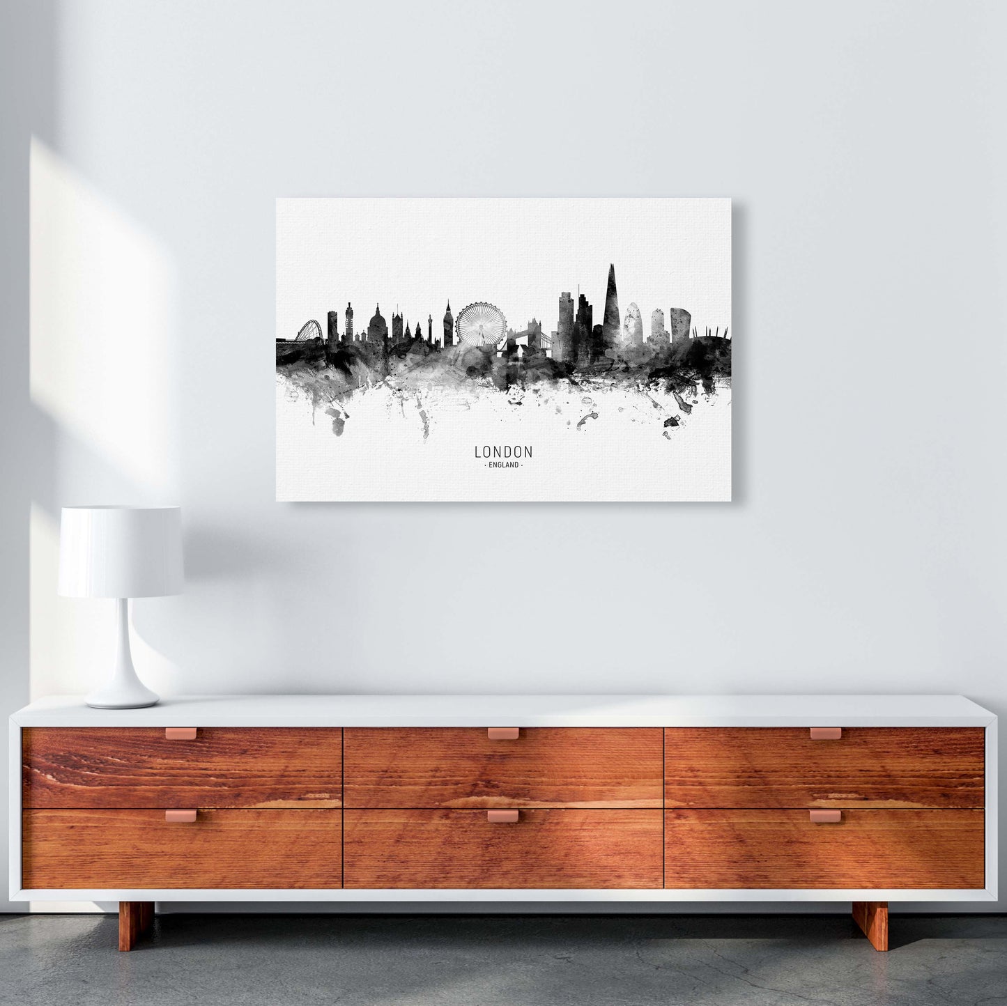 London England Skyline Black White City Name by Michael Tompsett A1 Canvas