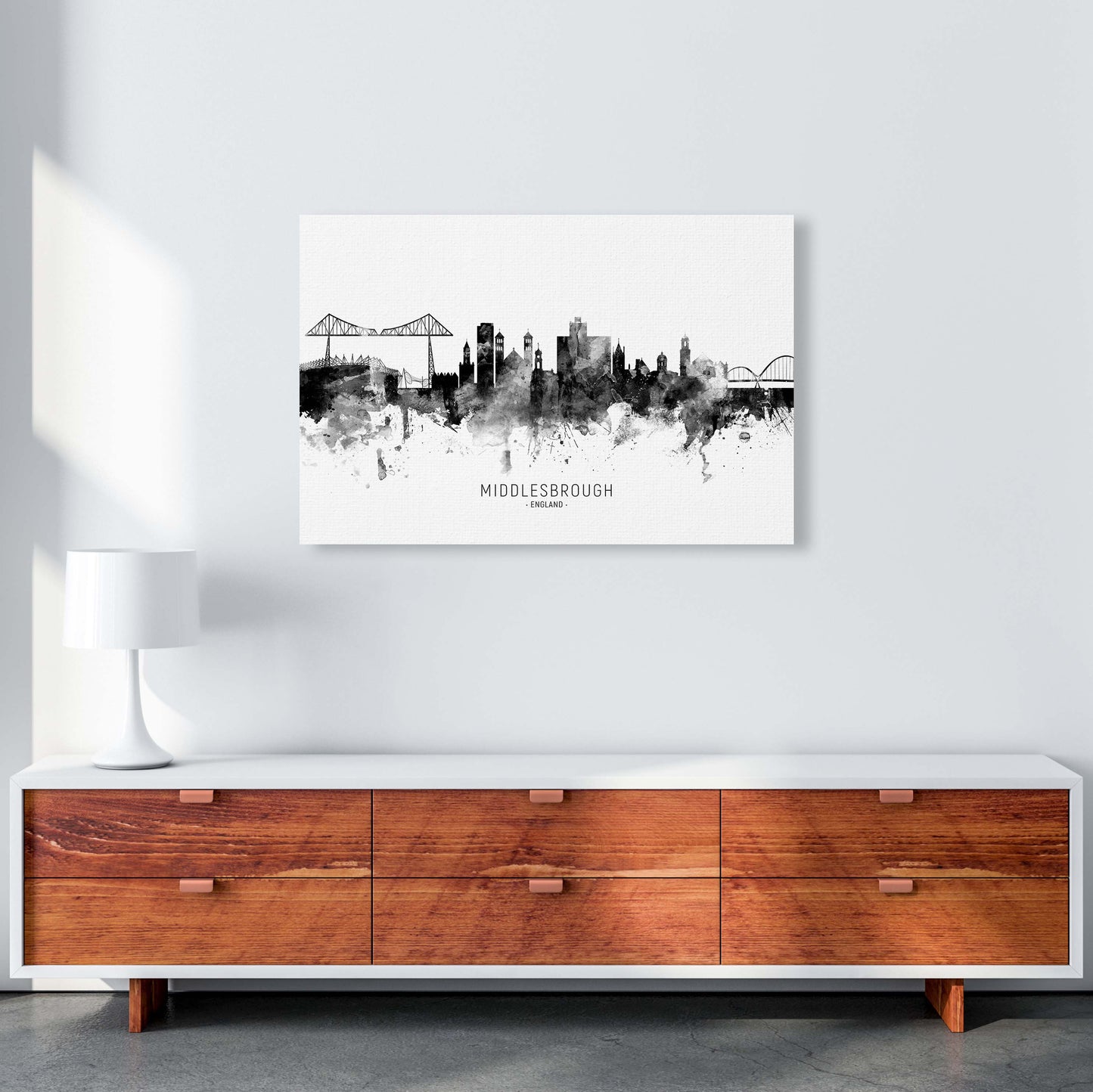 Middlesbrough England Skyline Black White City Name by Michael Tompsett A1 Canvas