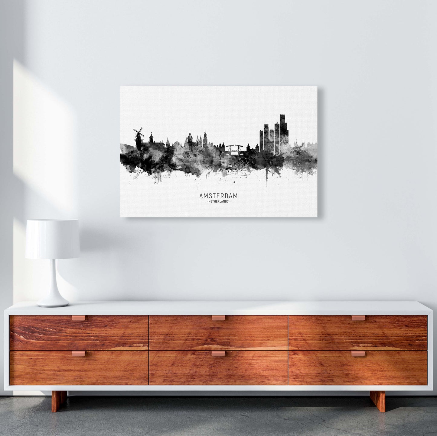 Amsterdam Netherlands Skyline Black White City Name by Michael Tompsett A1 Canvas