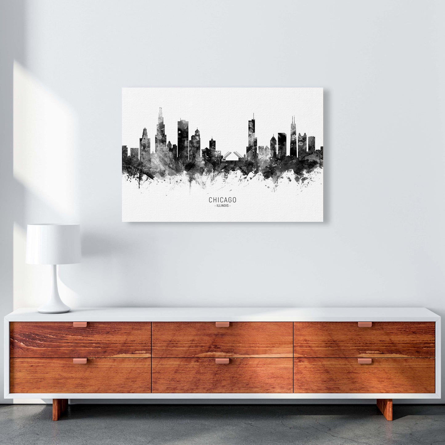 Chicago Illinois Skyline Black White City Name by Michael Tompsett A1 Canvas