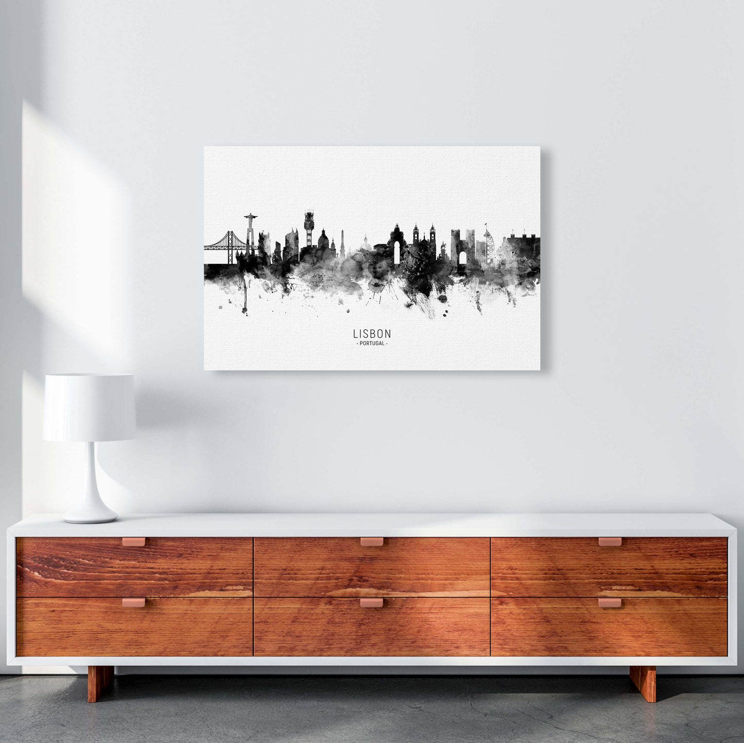 Lisbon Portugal Skyline Black White City Name by Michael Tompsett A1 Canvas
