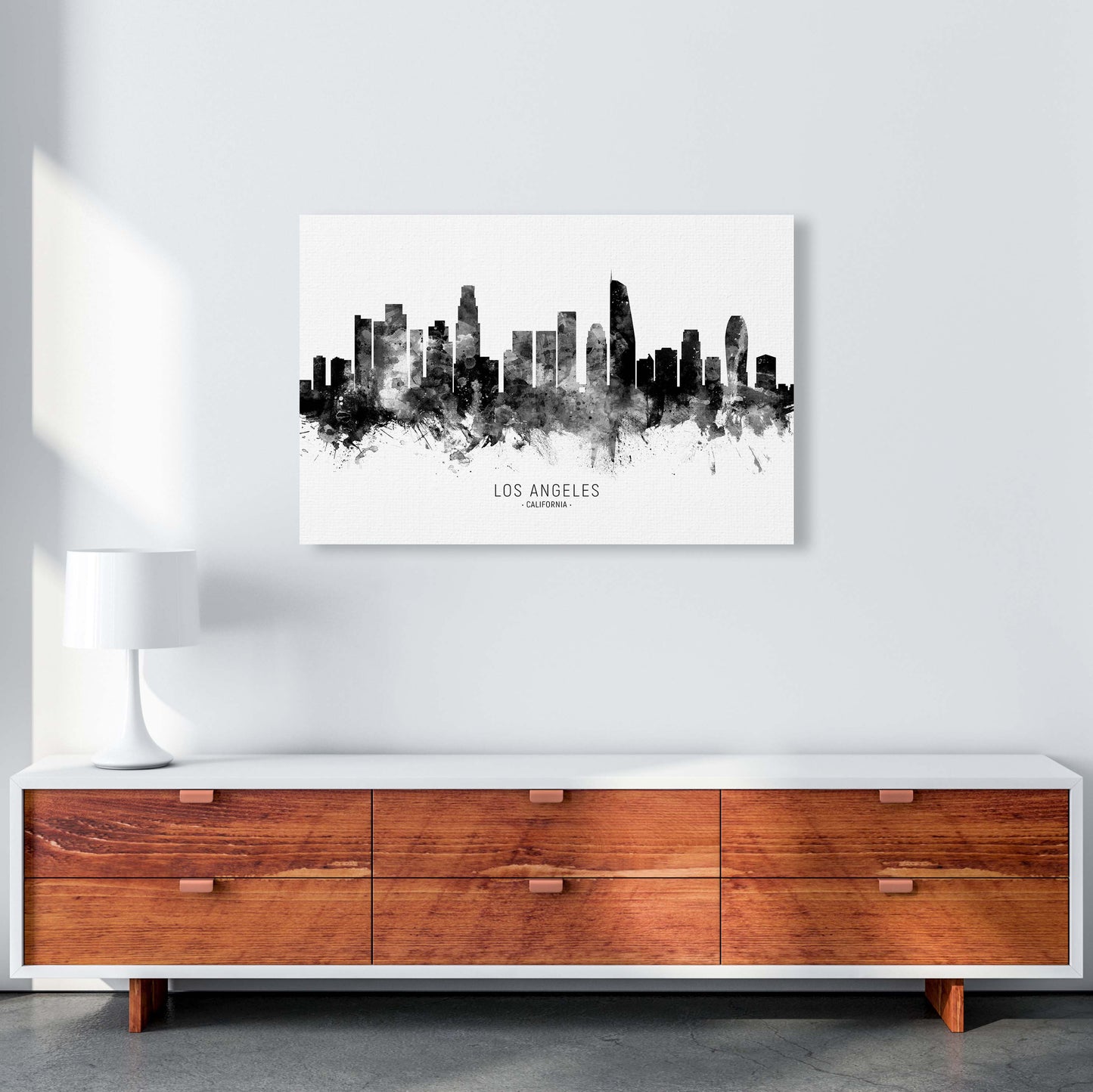 Los Angeles California Skyline Black White City Name by Michael Tompsett A1 Canvas