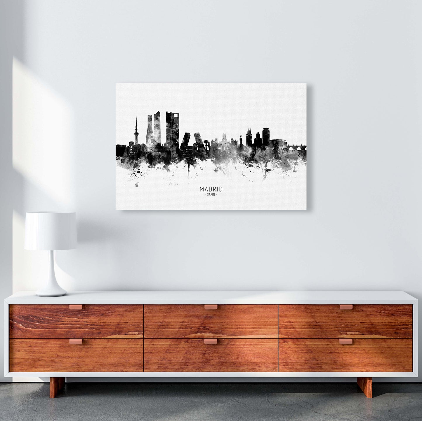 Madrid Spain Skyline Black White City Name by Michael Tompsett A1 Canvas