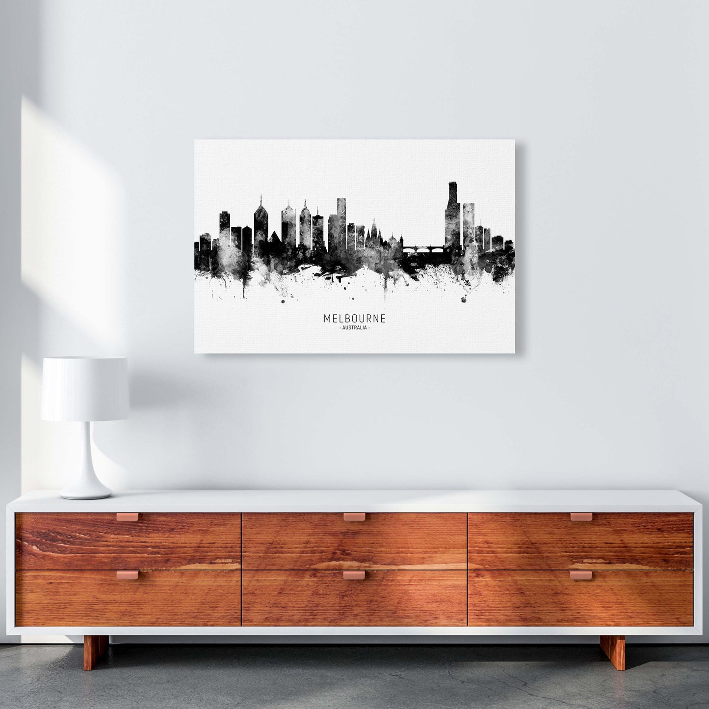Melbourne Australia Skyline Black White City Name by Michael Tompsett A1 Canvas