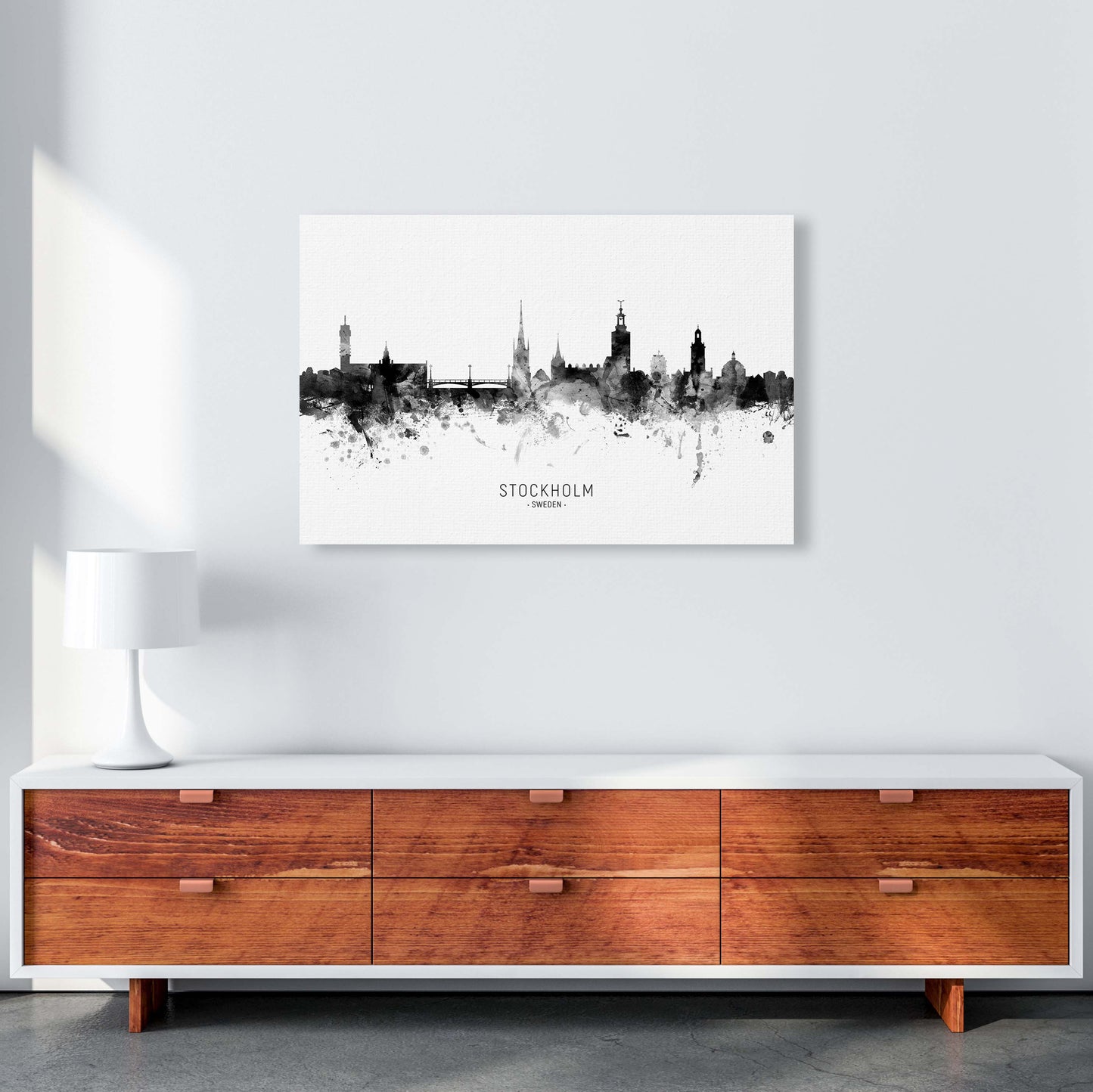 Stockholm Sweden Skyline Black White City Name by Michael Tompsett A1 Canvas