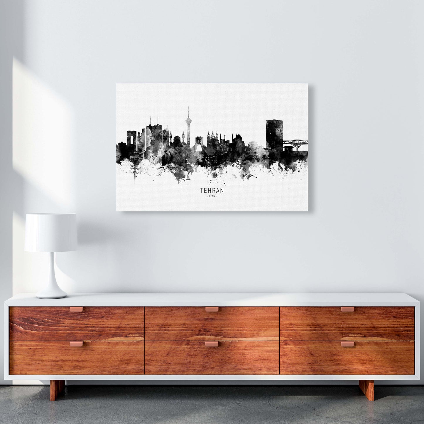 Tehran Iran Skyline Black White City Name by Michael Tompsett A1 Canvas