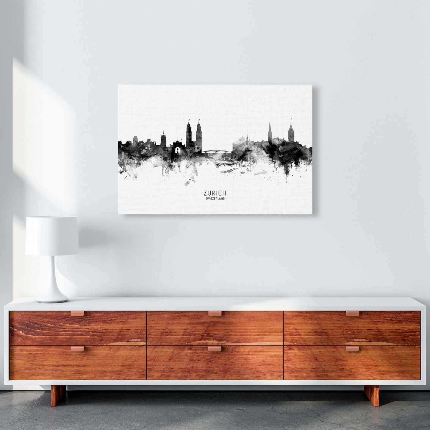 Zurich Switzerland Skyline Black White City Name by Michael Tompsett A1 Canvas