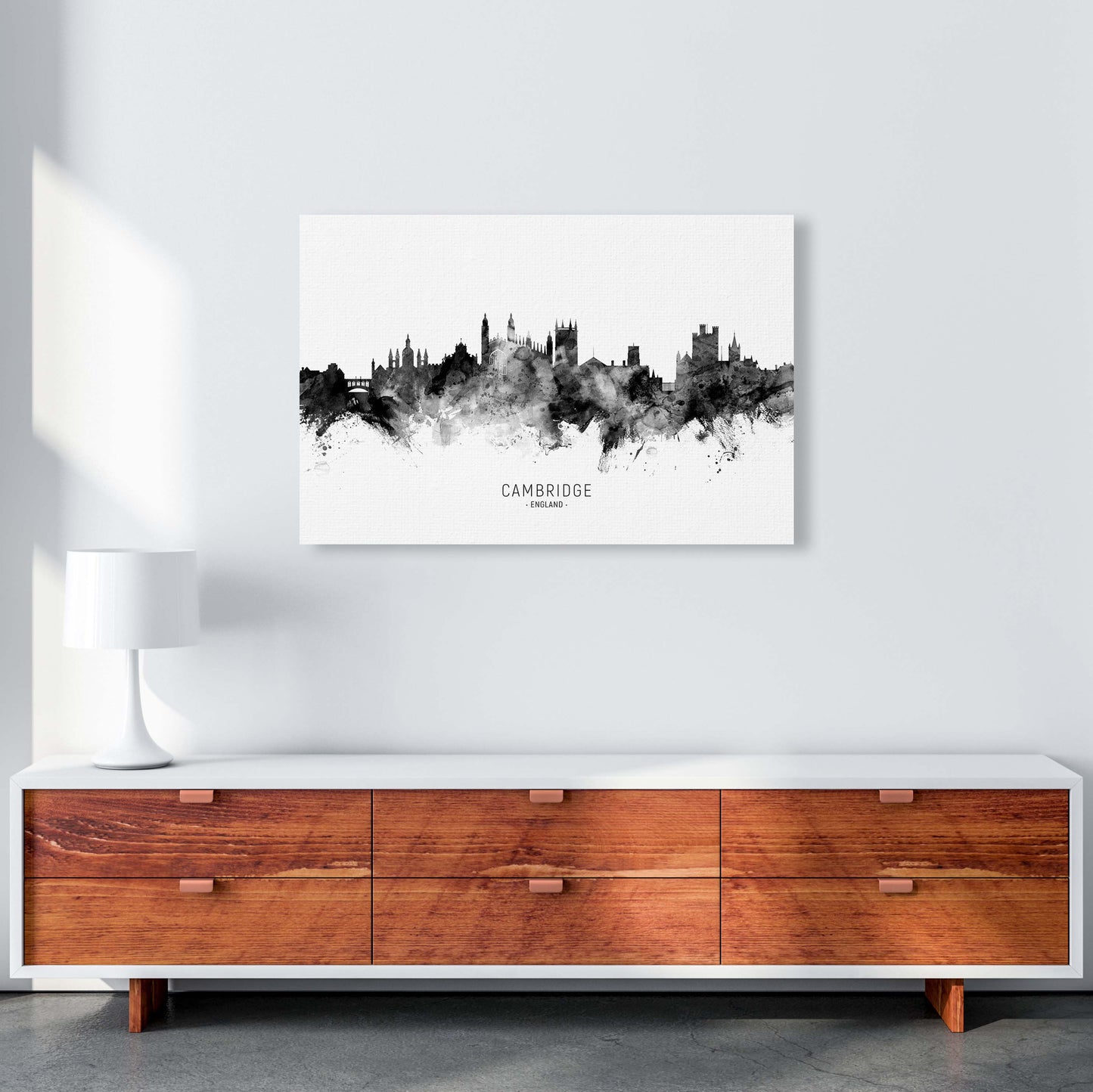 Cambridge England Skyline Black White City Name by Michael Tompsett A1 Canvas