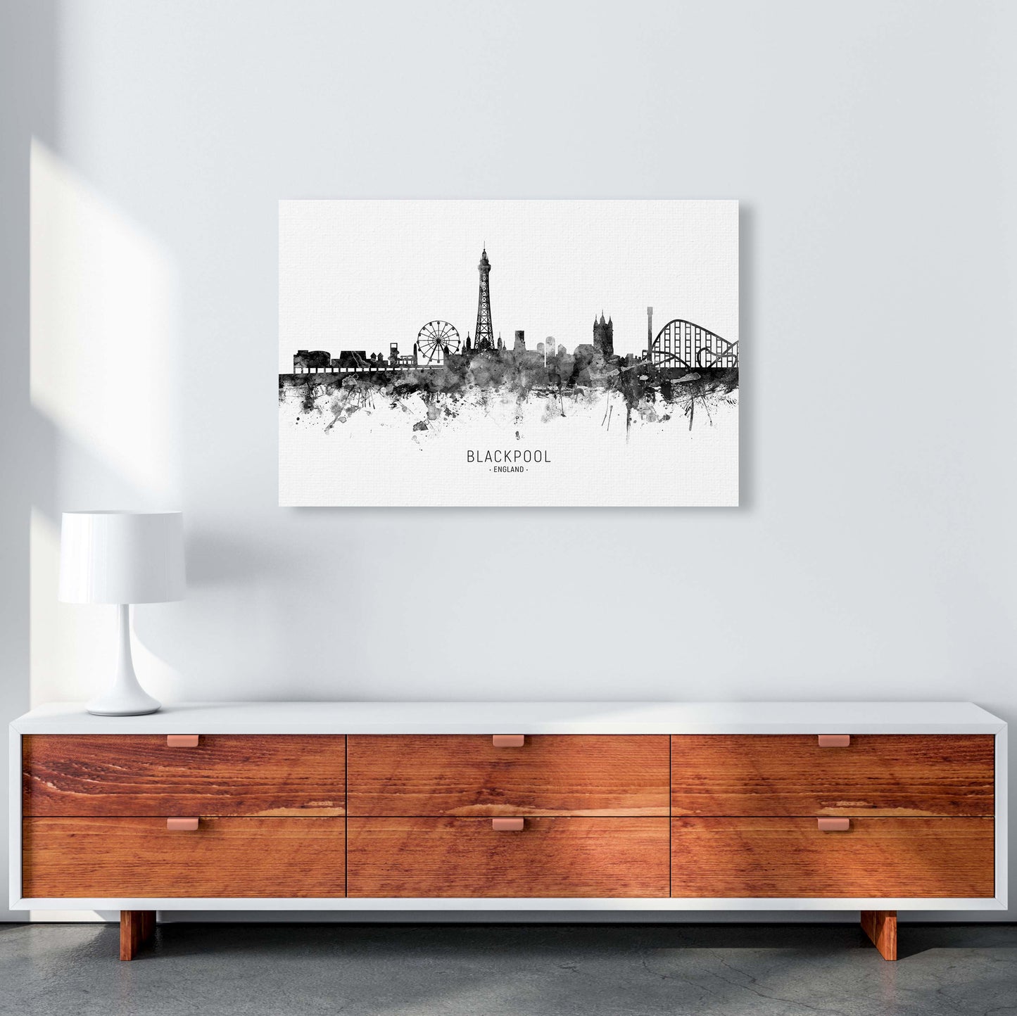 Blackpool England Skyline Black White City Name by Michael Tompsett A1 Canvas