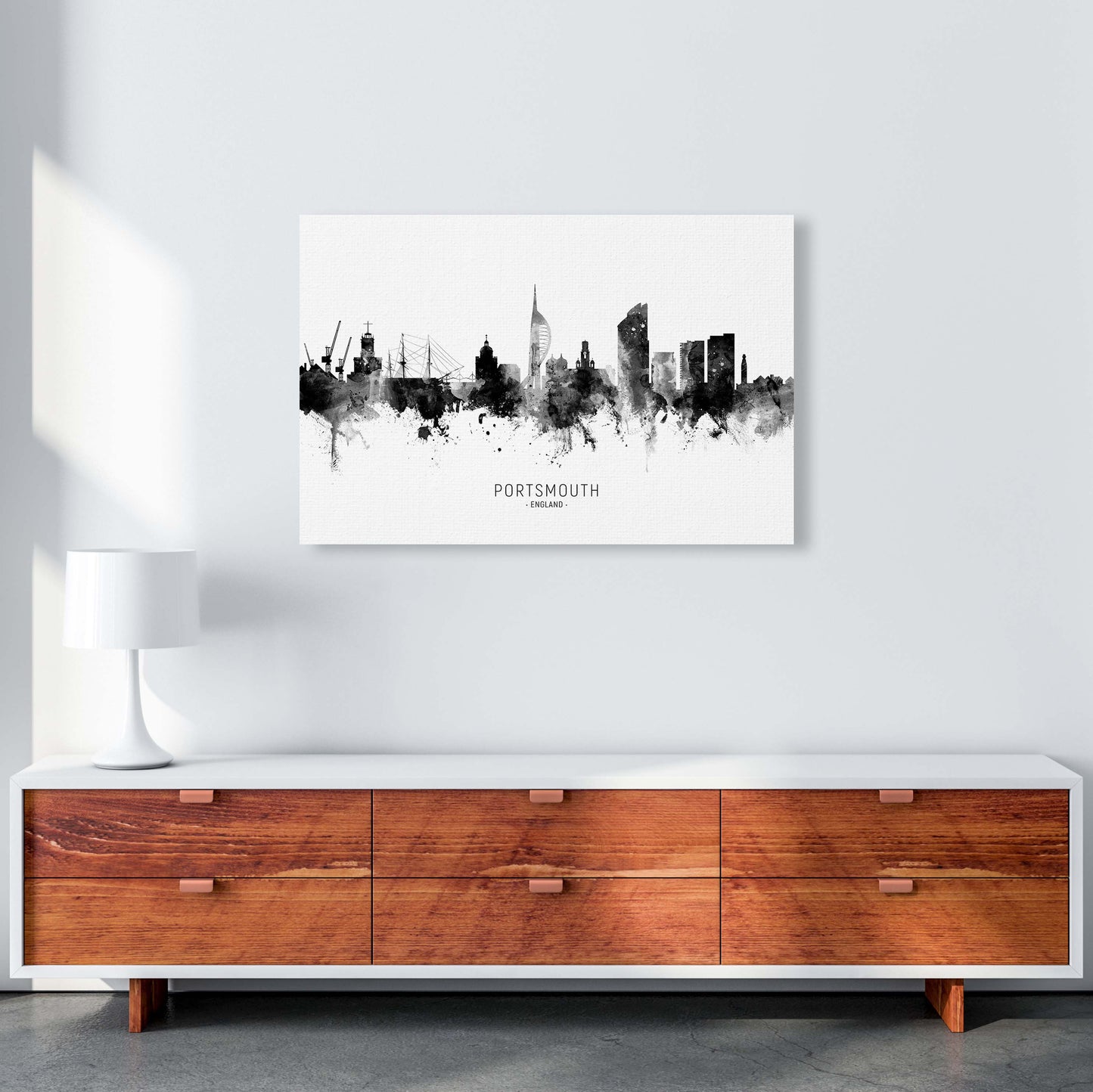 Portsmouth England Skyline Black White City Name by Michael Tompsett A1 Canvas