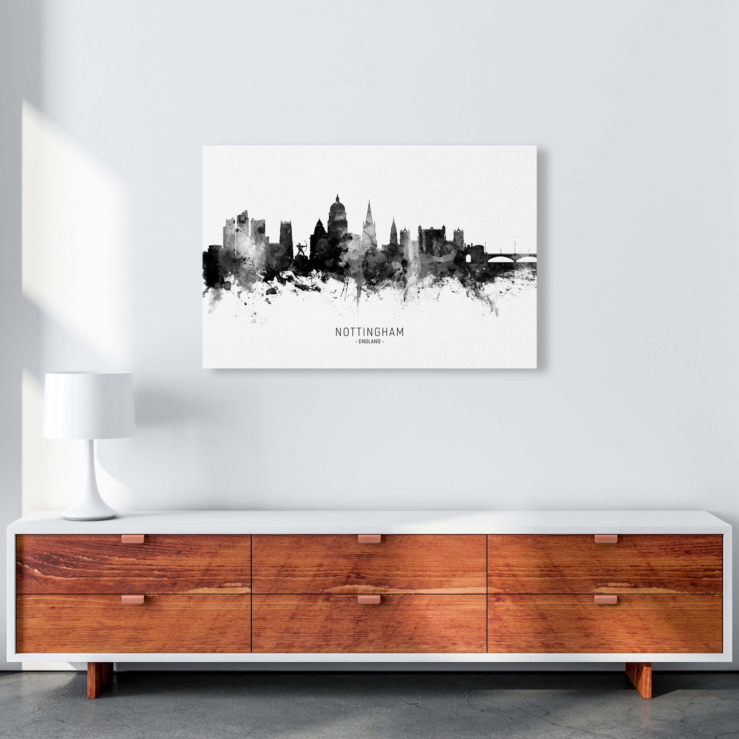 Nottingham England Skyline Black White City Name by Michael Tompsett A1 Canvas