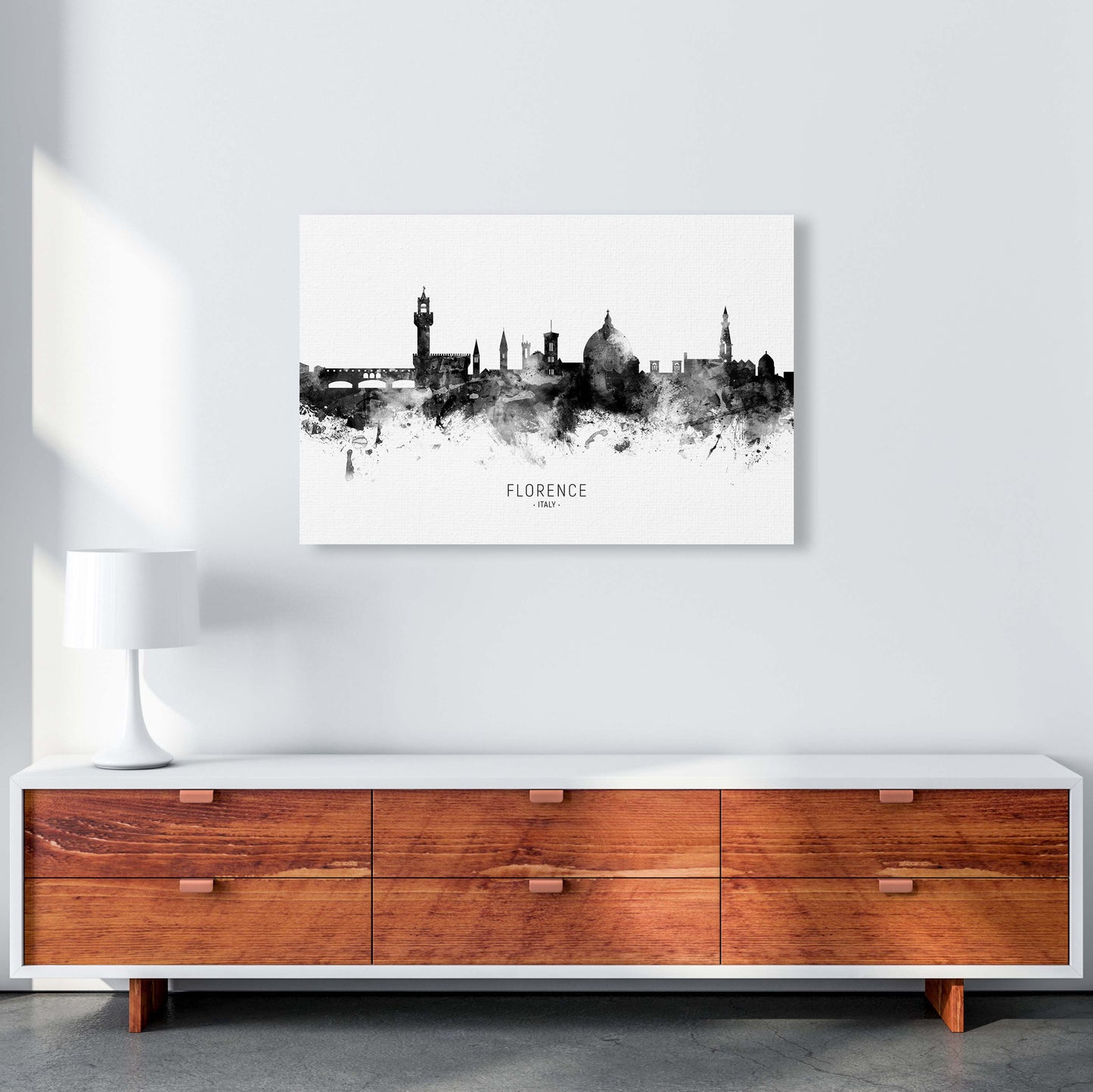 Florence Italy Skyline Black White City Name by Michael Tompsett A1 Canvas