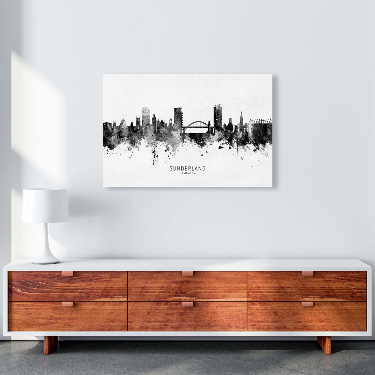 Sunderland England Skyline Black White City Name by Michael Tompsett A1 Canvas