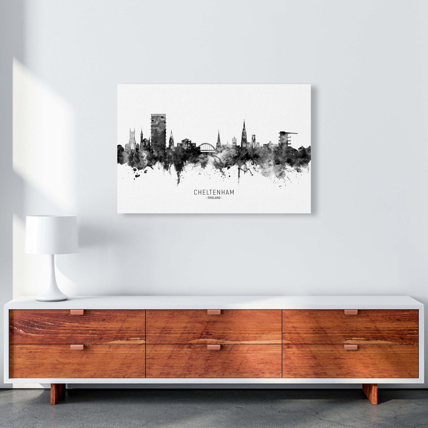 Cheltenham England Skyline Black White City Name by Michael Tompsett A1 Canvas