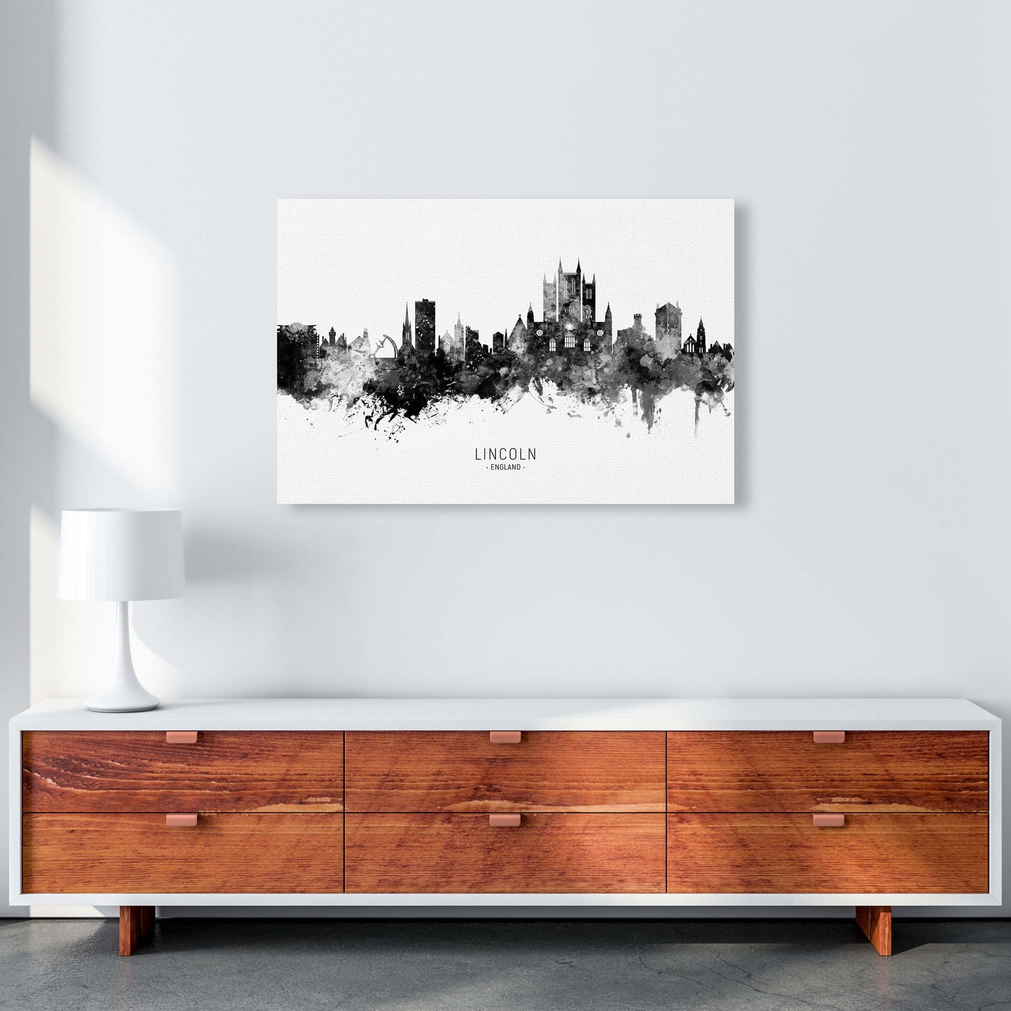 Lincoln England Skyline Black White City Name by Michael Tompsett A1 Canvas