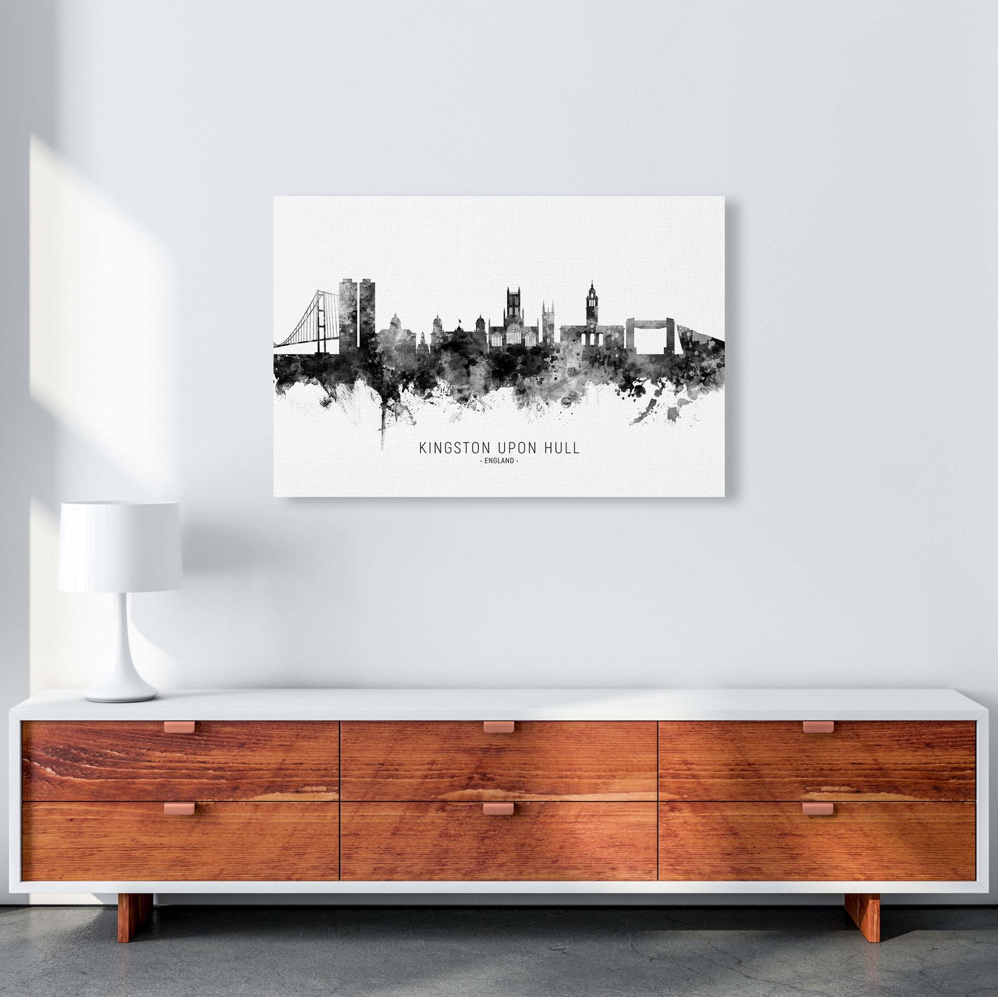 Kingston Upon Hull England Skyline Black White City Name  by Michael Tompsett A1 Canvas