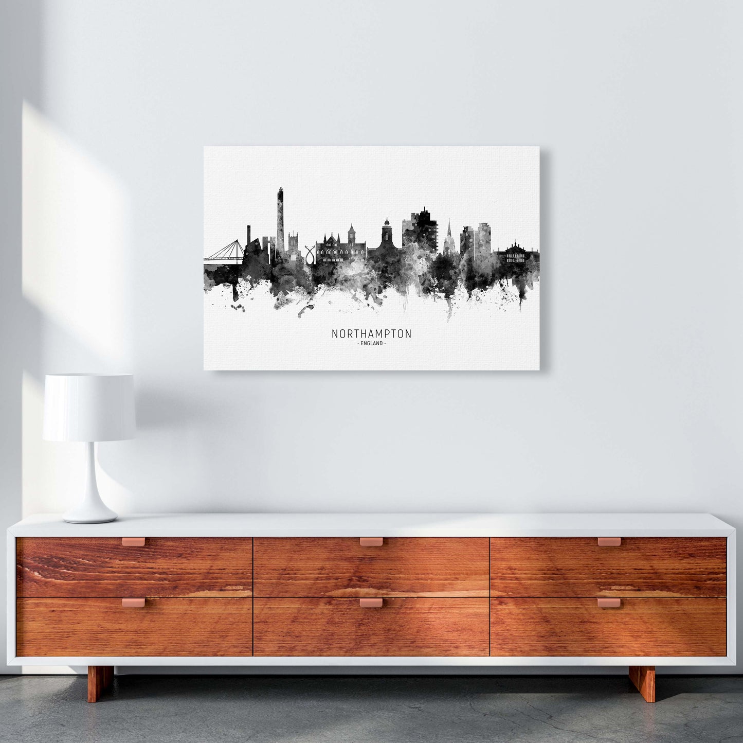 Northampton England Skyline Black White City Name by Michael Tompsett A1 Canvas
