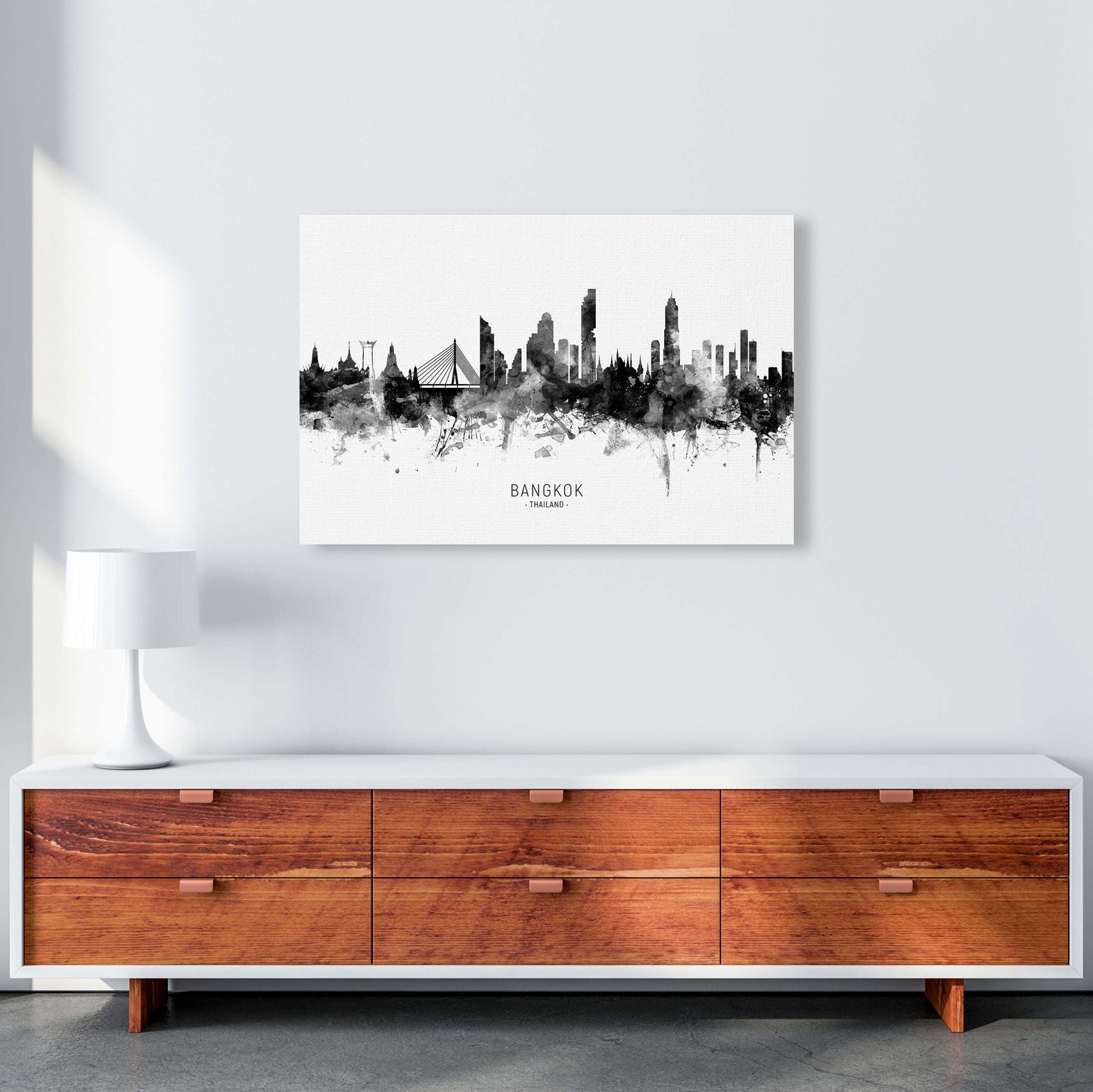 Bangkok Thailand Skyline Black White City Name by Michael Tompsett A1 Canvas