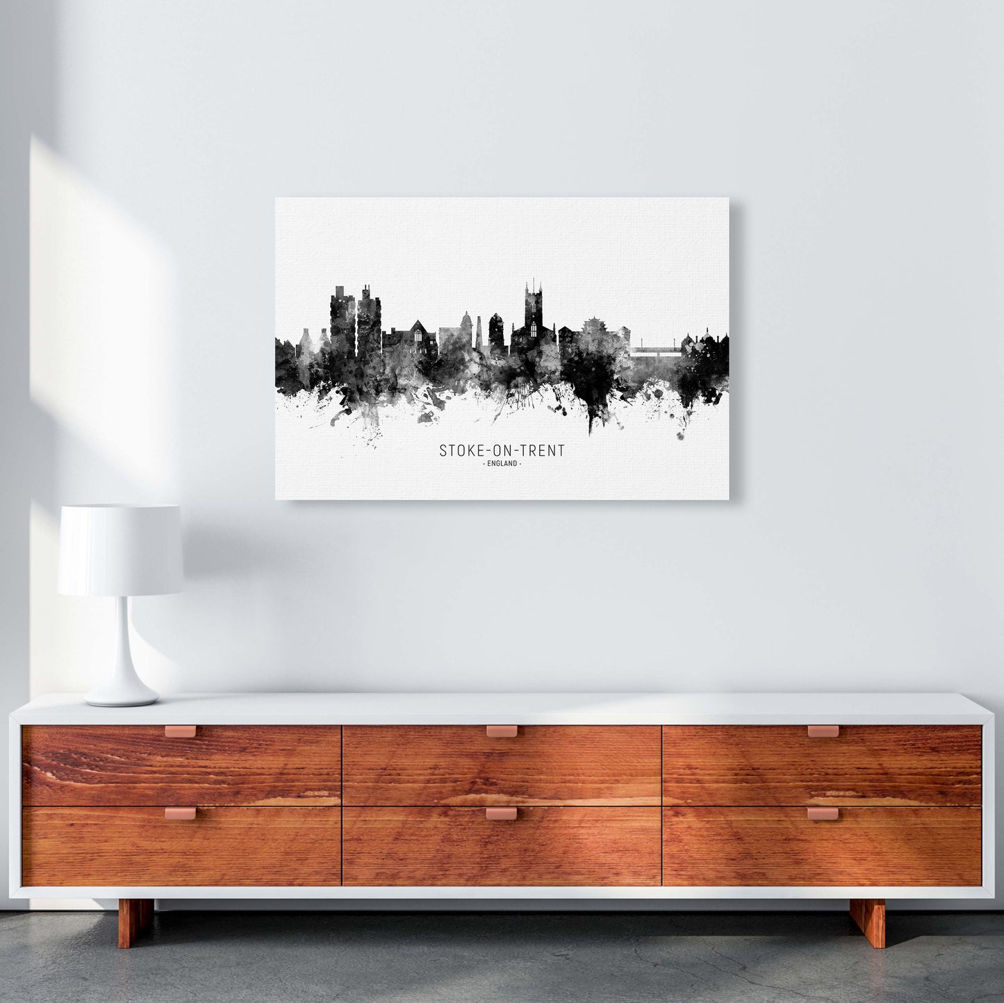 Stoke-On-Trent England Skyline Black White City Name by Michael Tompsett A1 Canvas