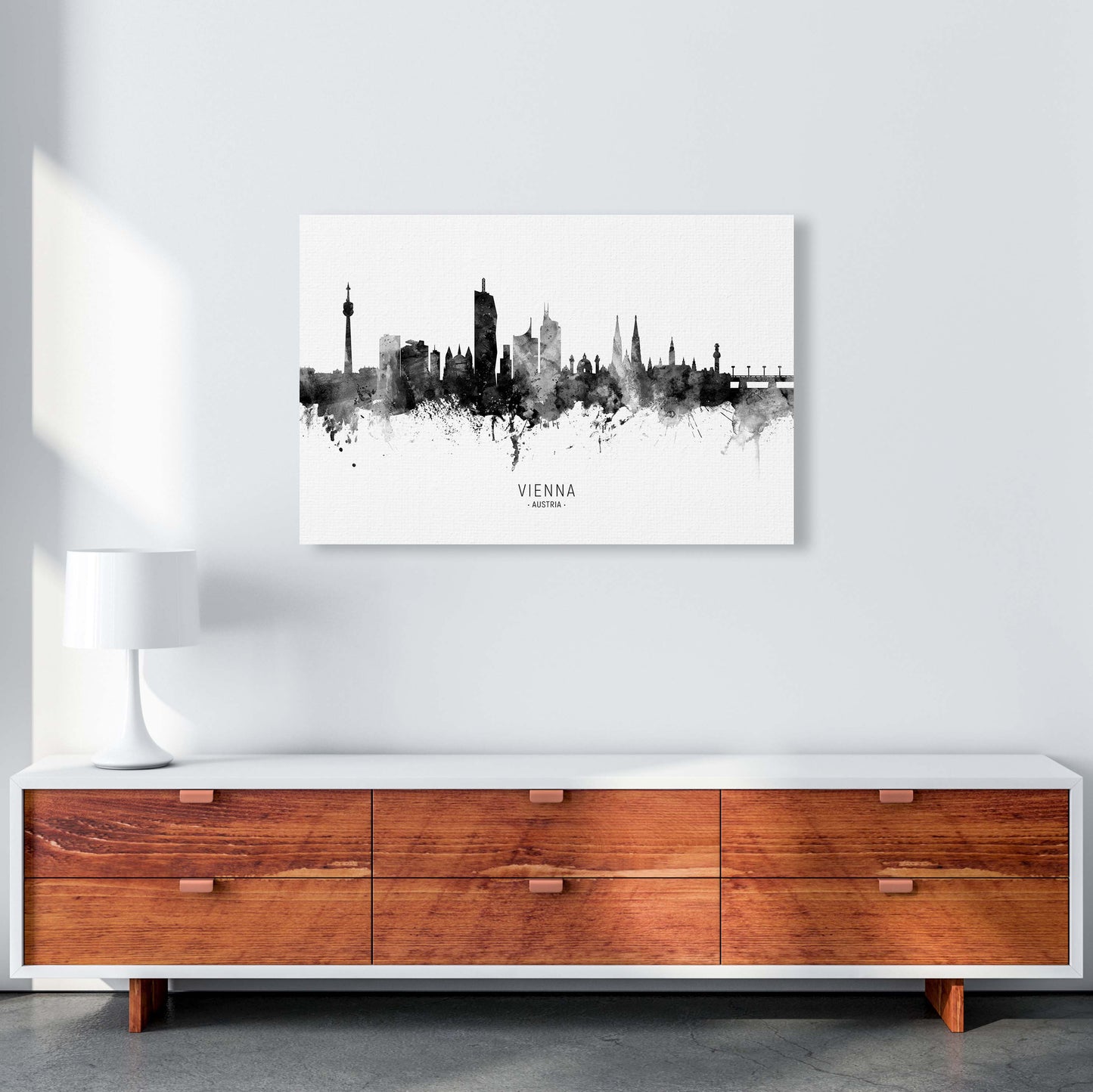 Vienna Austria Skyline Black White City Name  by Michael Tompsett A1 Canvas