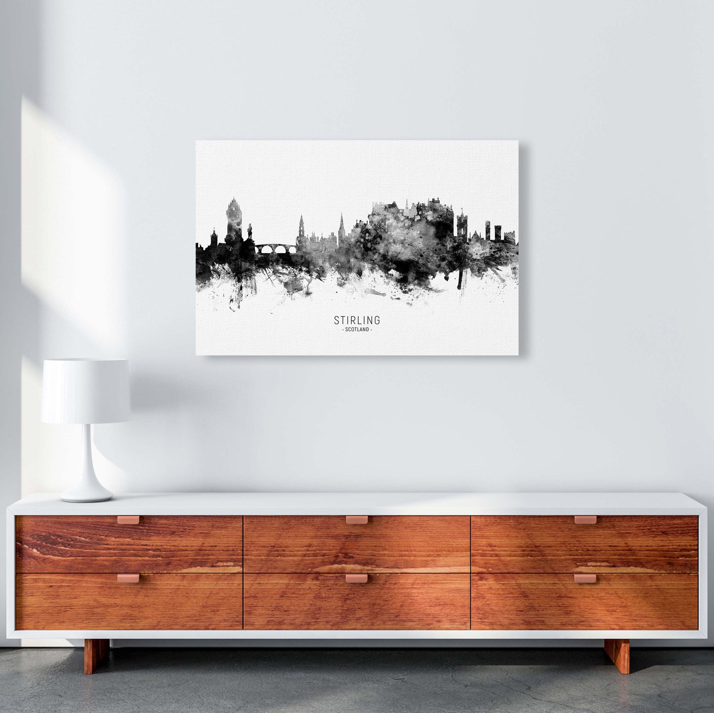 Stirling Scotland Skyline Black White City Name by Michael Tompsett A1 Canvas