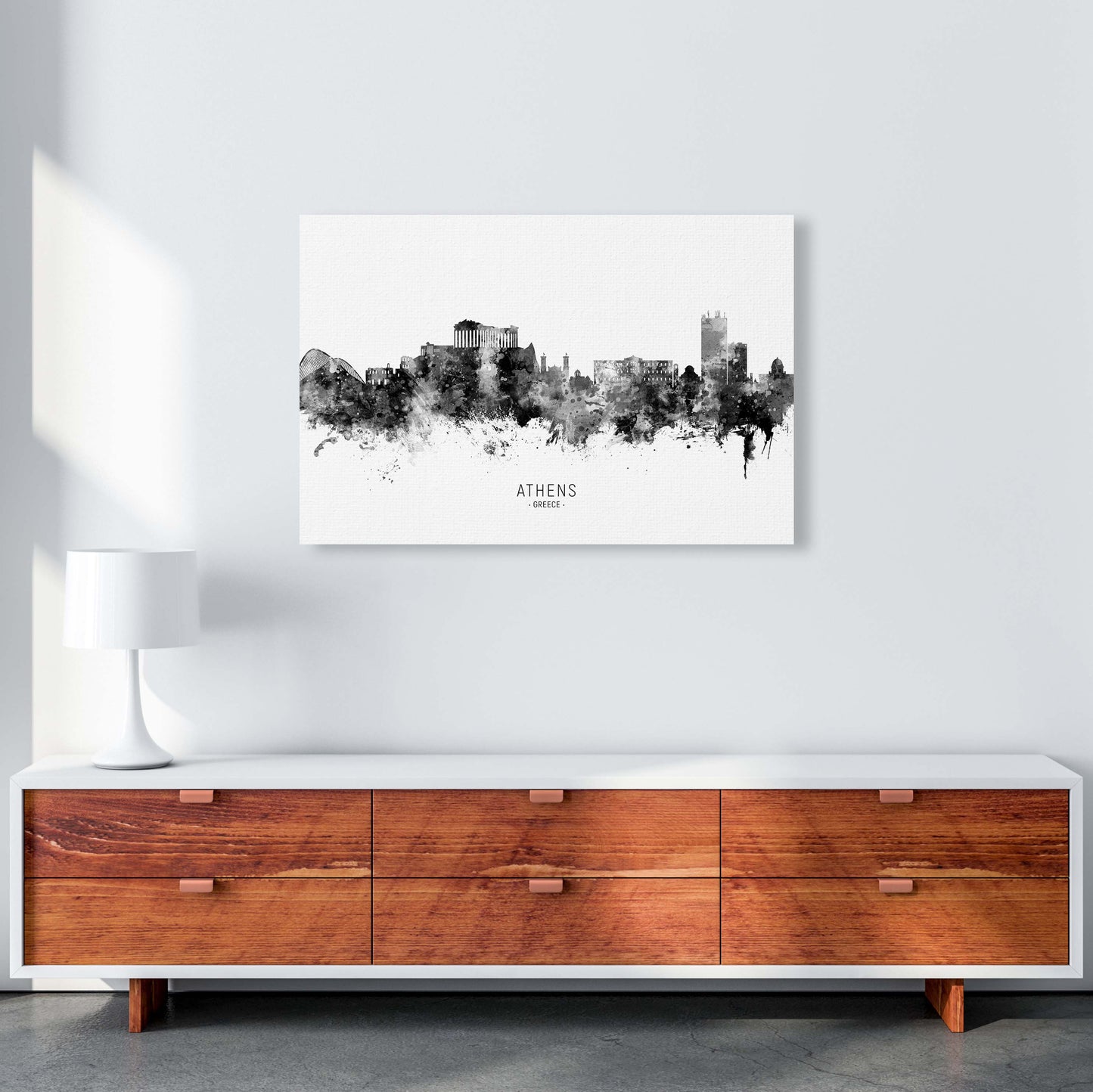 Athens Greece Skyline Black White City Name  by Michael Tompsett A1 Canvas
