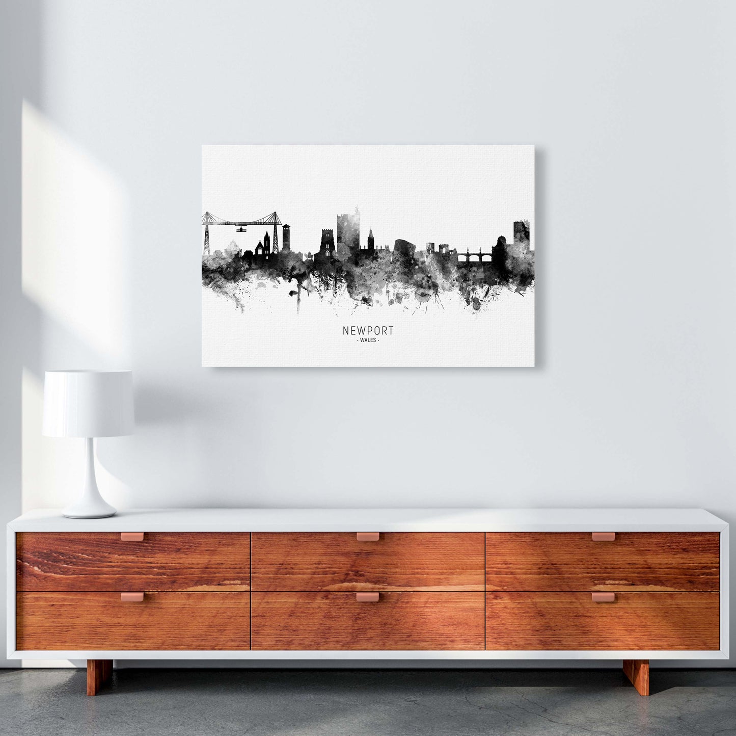 Newport Wales Skyline Black White City Name by Michael Tompsett A1 Canvas