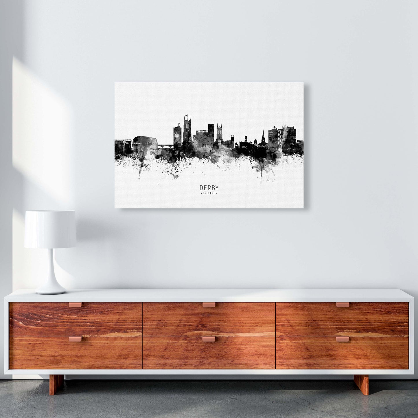 Derby England Skyline Black White City Name by Michael Tompsett A1 Canvas