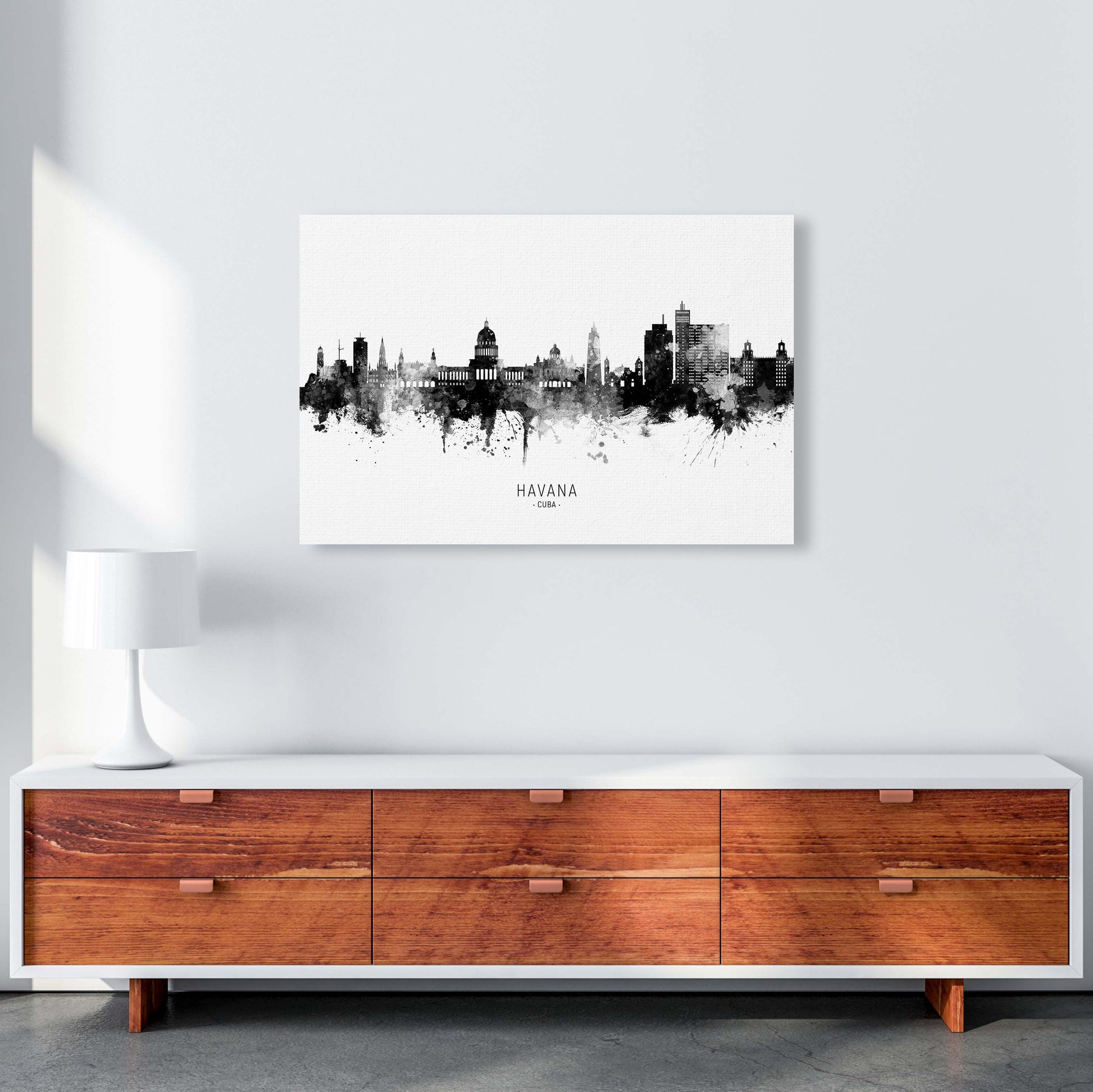Havana Cuba Skyline Black White City Name  by Michael Tompsett A1 Canvas
