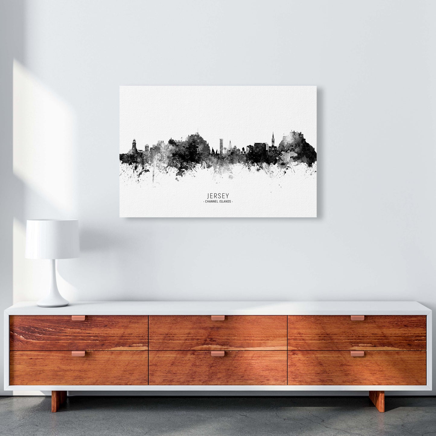 Jersey Channel Islands Skyline Black White City Name by Michael Tompsett A1 Canvas