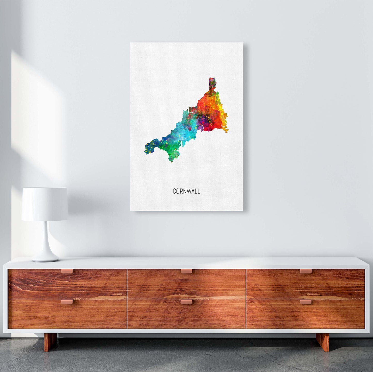Cornwall Watercolour Map Art Print by Michael Tompsett A1 Canvas