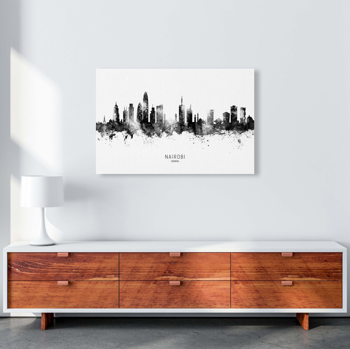Nairobi Kenya Skyline Black White City Name  by Michael Tompsett A1 Canvas