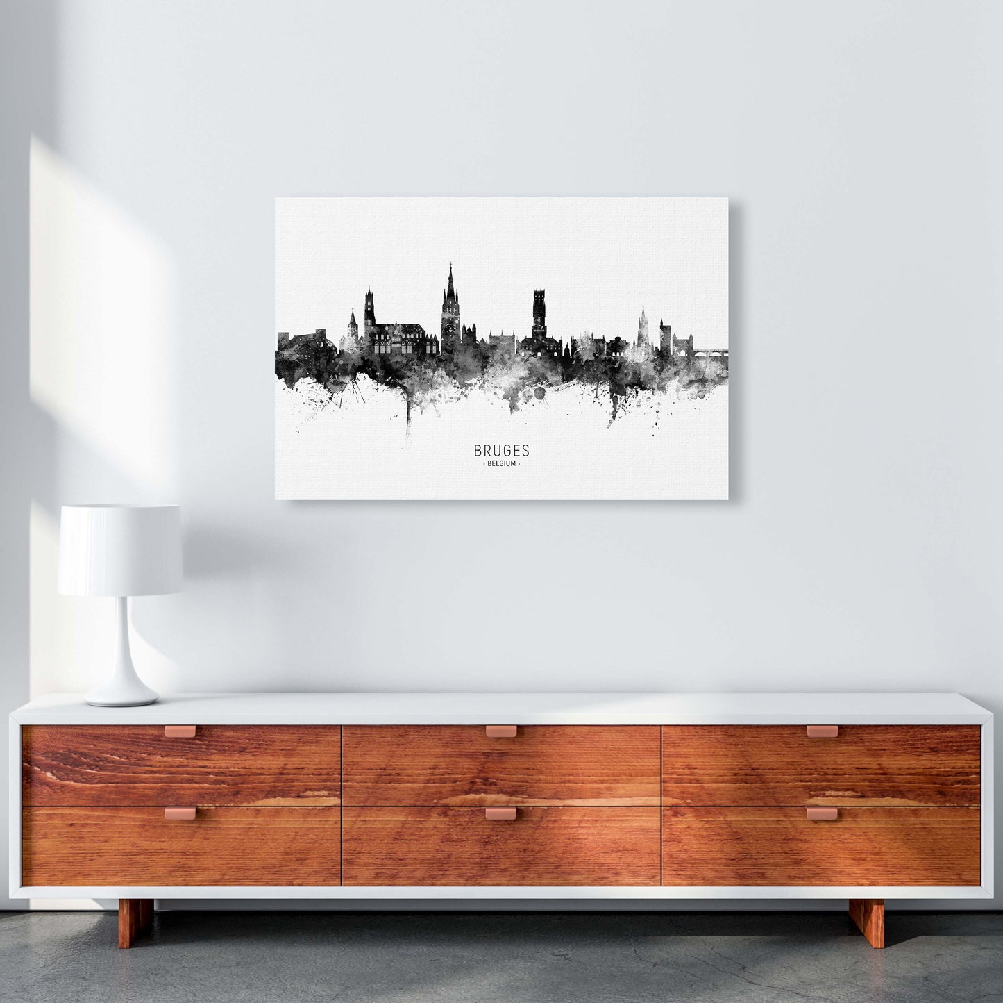Bruges Belgium Skyline Black White City Name by Michael Tompsett A1 Canvas