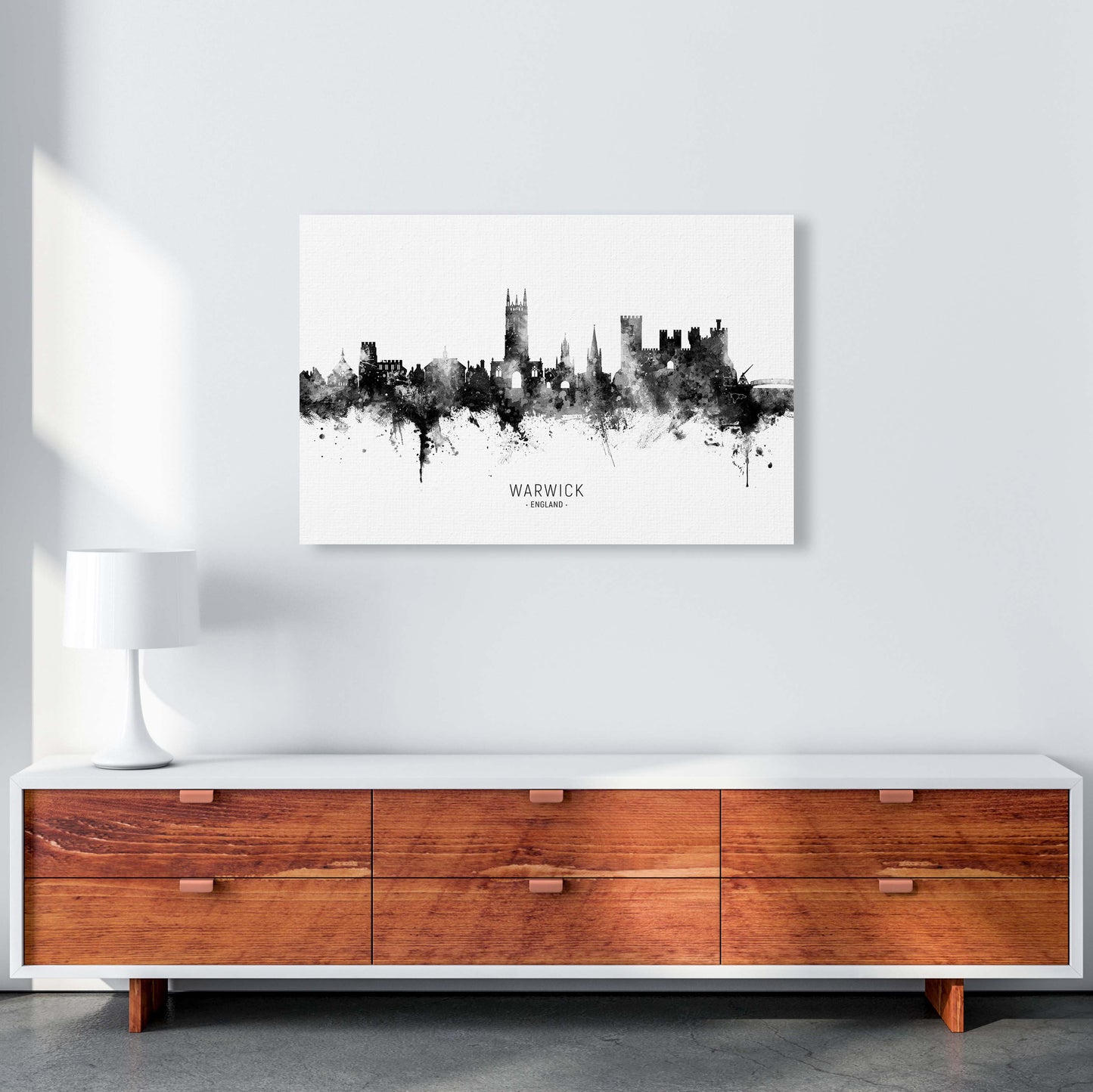 Warwick England Skyline Black White City Name by Michael Tompsett A1 Canvas
