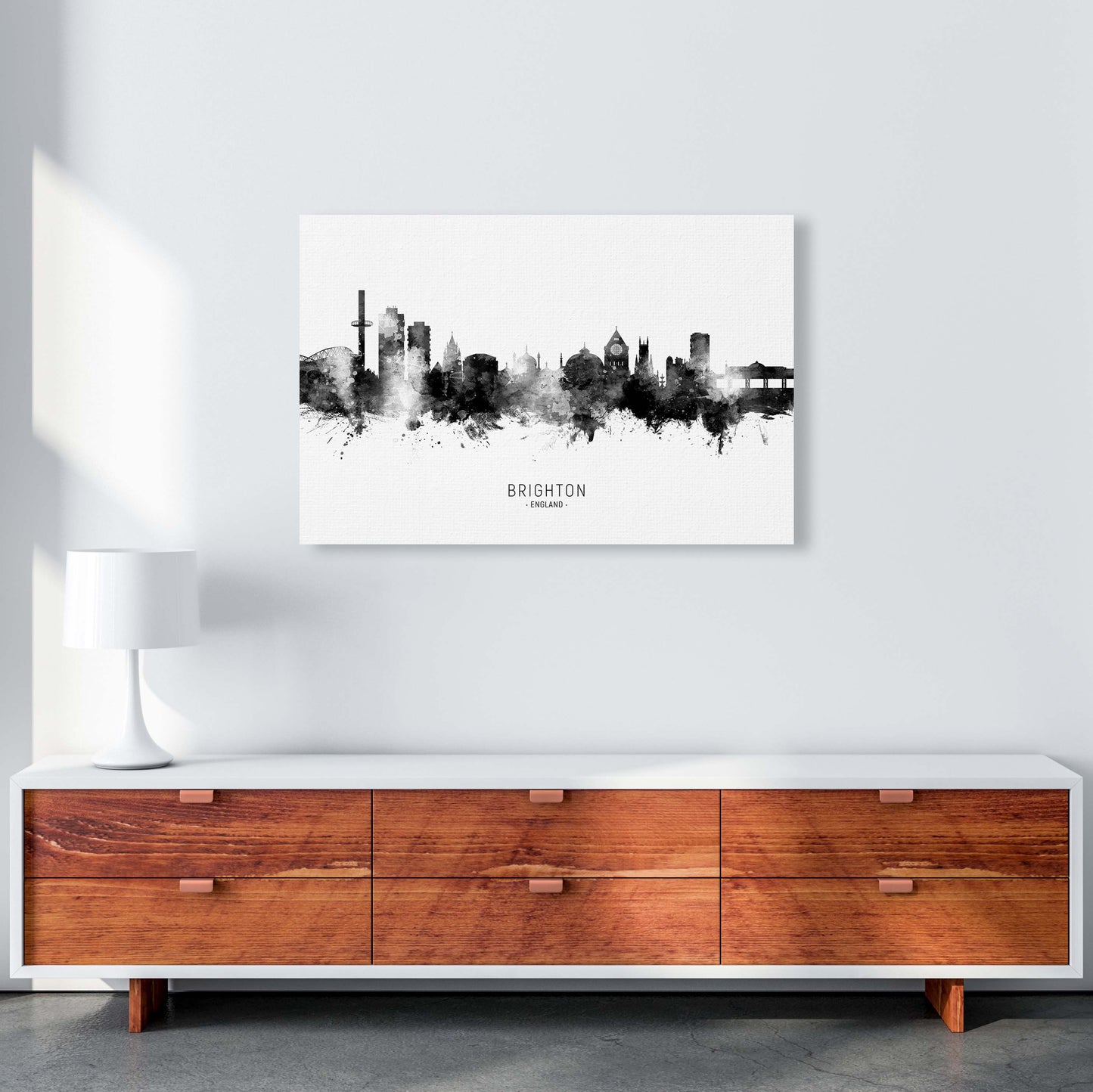 Brighton England Skyline Black White City Name by Michael Tompsett A1 Canvas