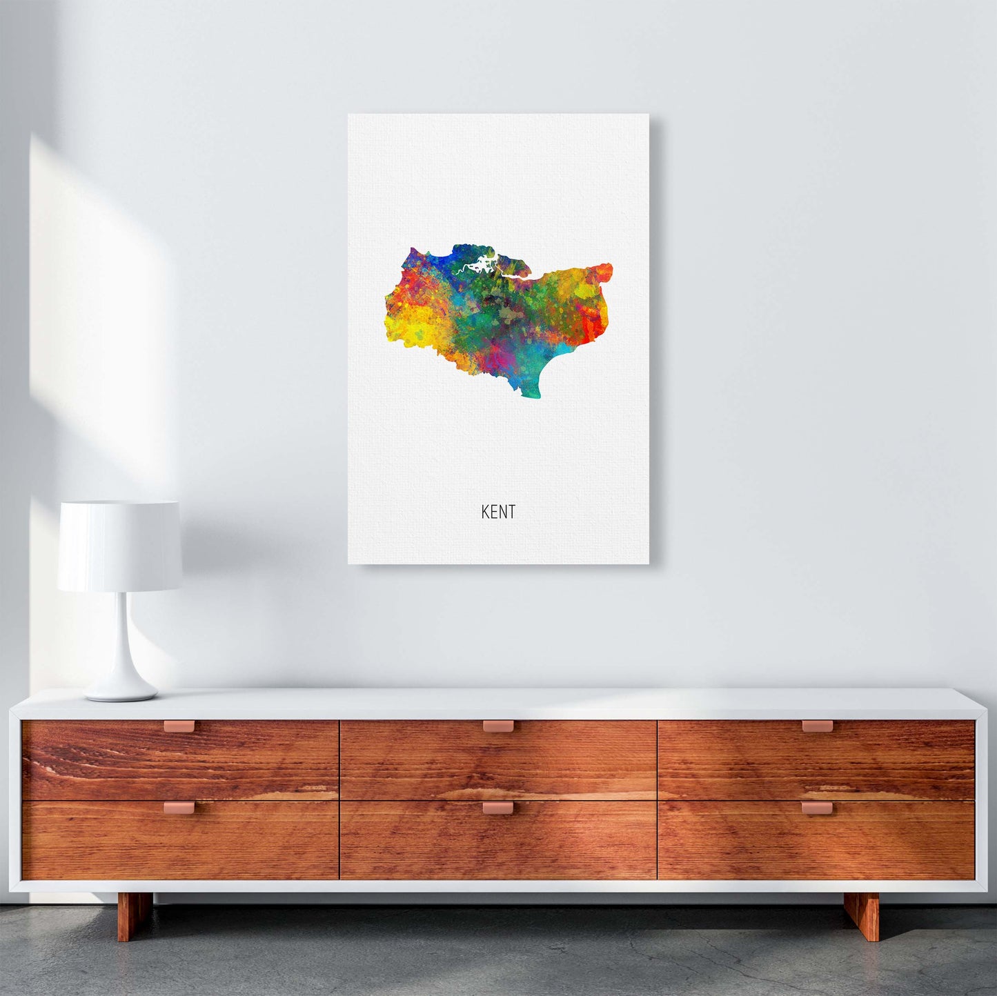 Kent Watercolour Map Art Print by Michael Tompsett A1 Canvas