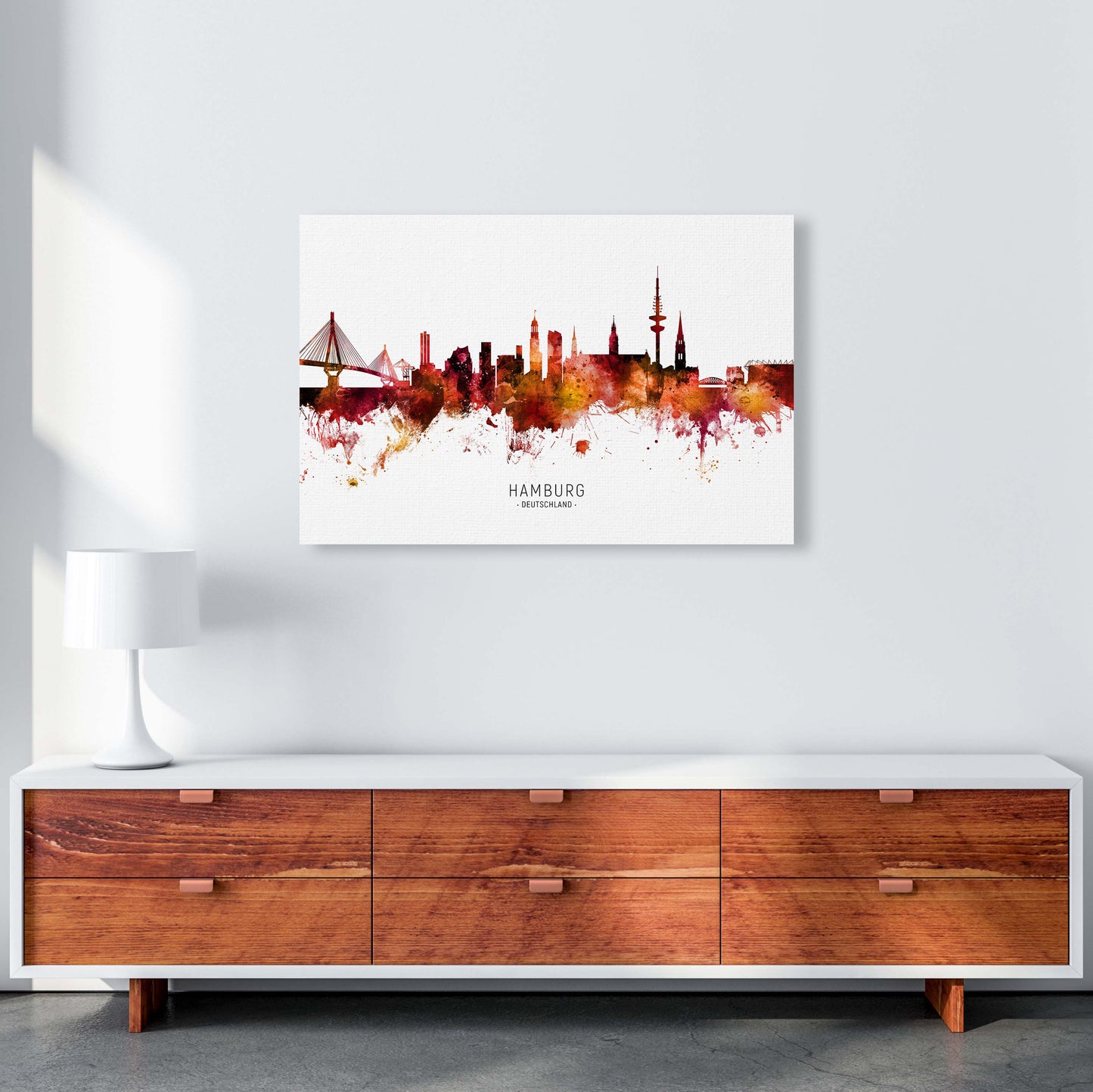 Hamburg Deutschland Skyline Red City Name by Michael Tompsett A1 Canvas