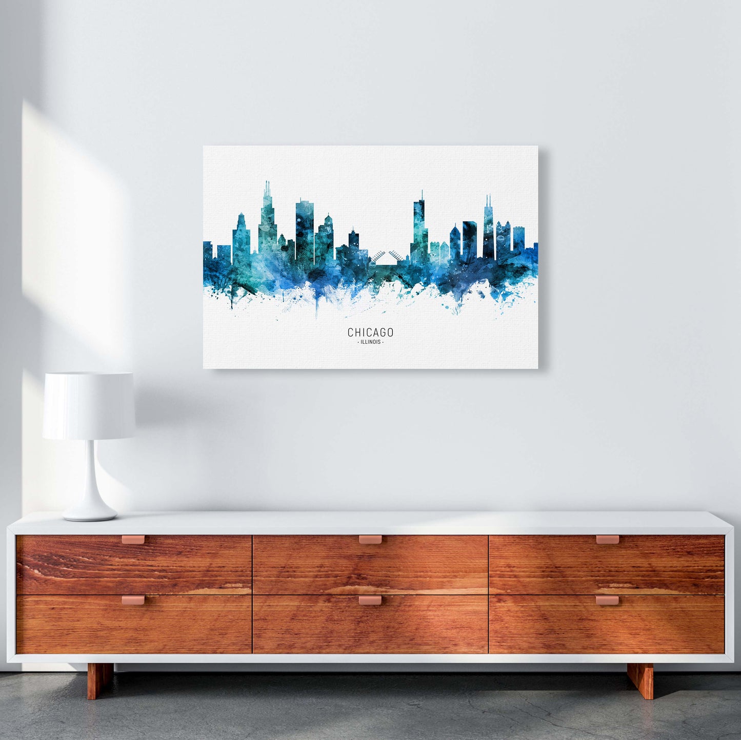 Chicago Illinois Skyline Blue City Name by Michael Tompsett A1 Canvas