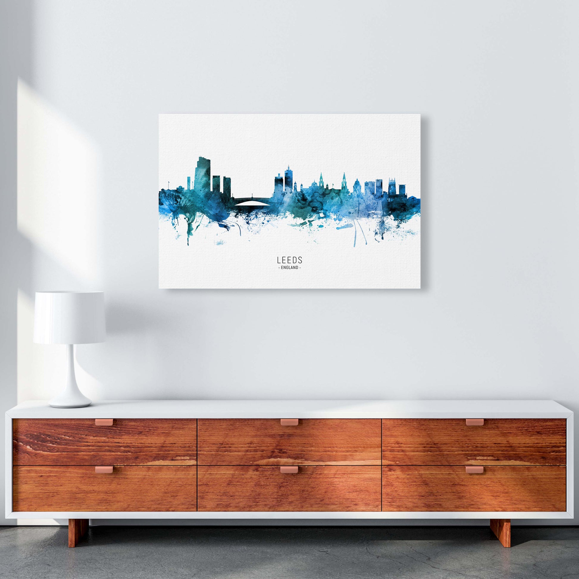 Leeds England Skyline Blue City Name  by Michael Tompsett A1 Canvas