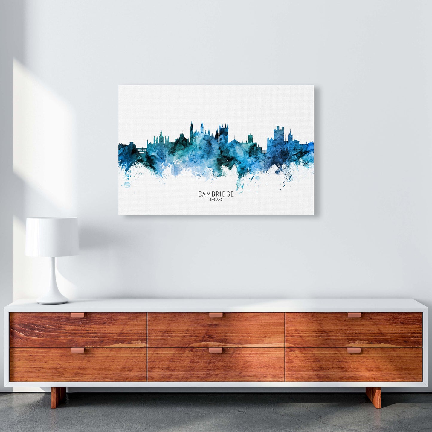 Cambridge England Skyline Blue City Name by Michael Tompsett A1 Canvas