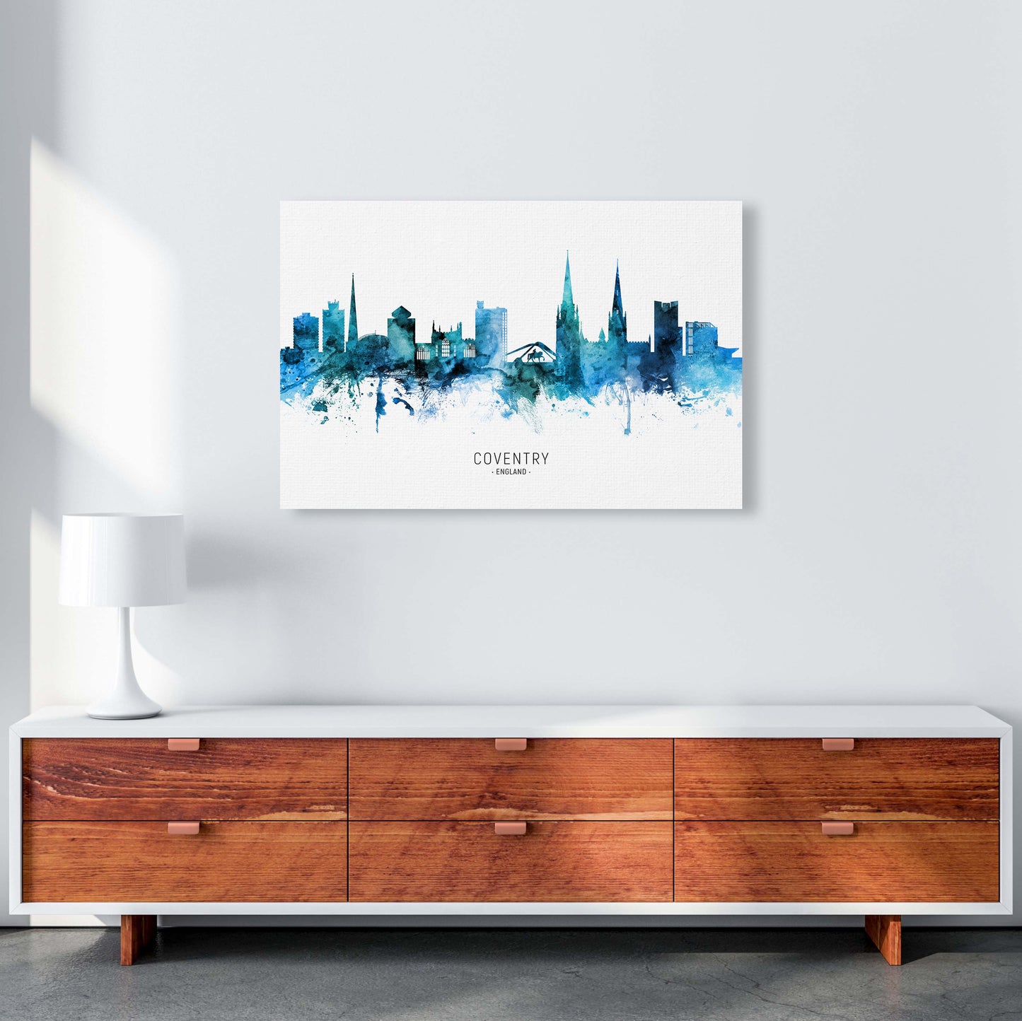Coventry England Skyline Blue City Name  by Michael Tompsett A1 Canvas