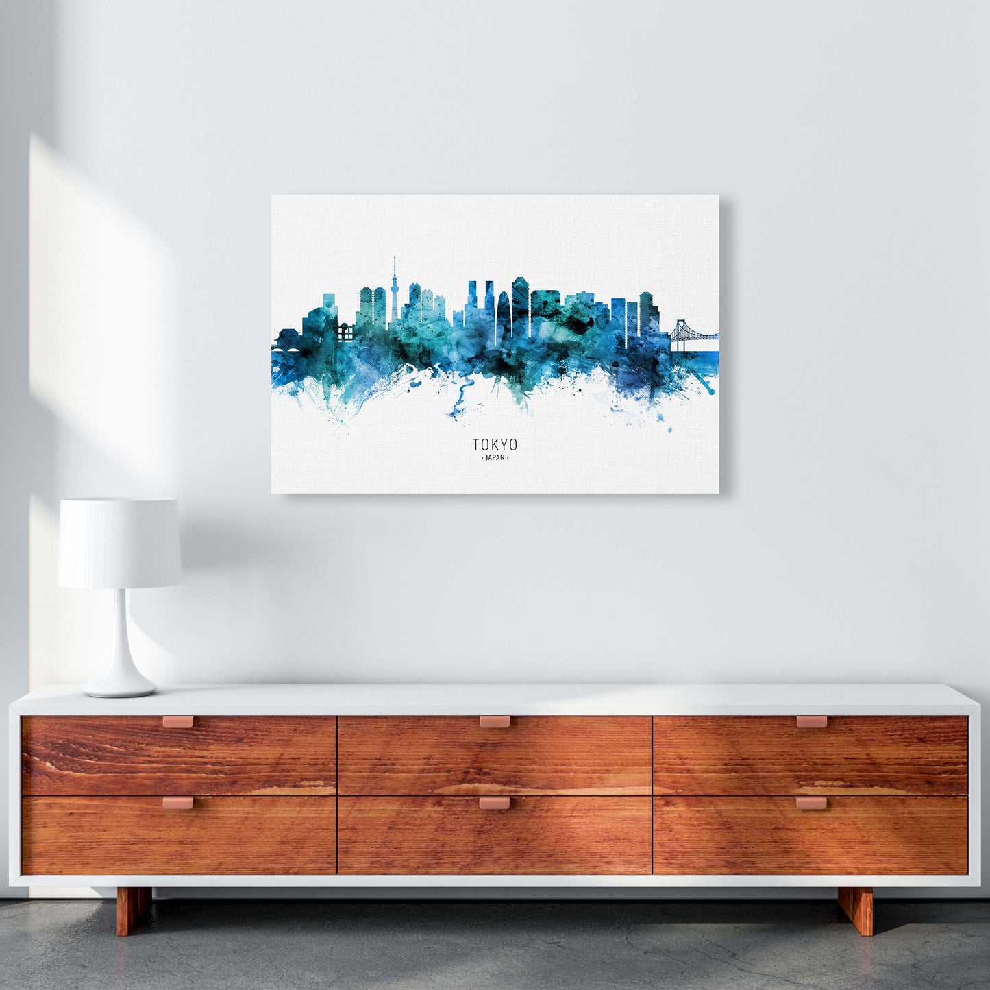 Tokyo Japan Skyline Blue City Name Print by Michael Tompsett A1 Canvas