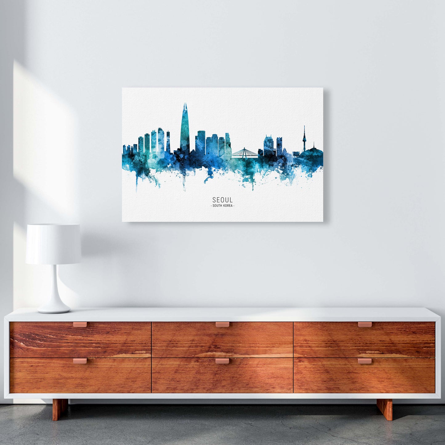 Seoul South Korea Skyline Blue City Name by Michael Tompsett A1 Canvas