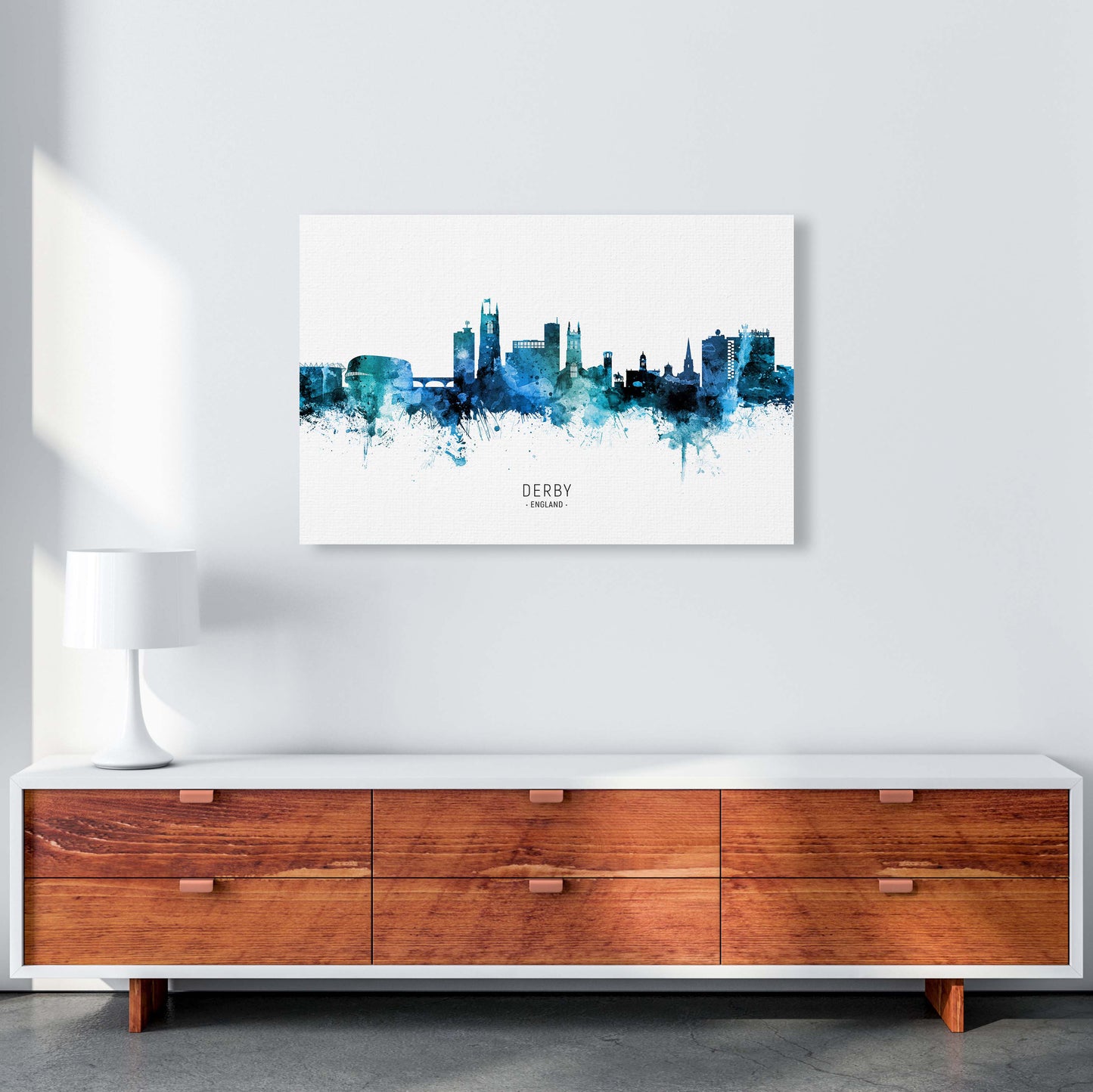 Derby England Skyline Blue City Name by Michael Tompsett A1 Canvas