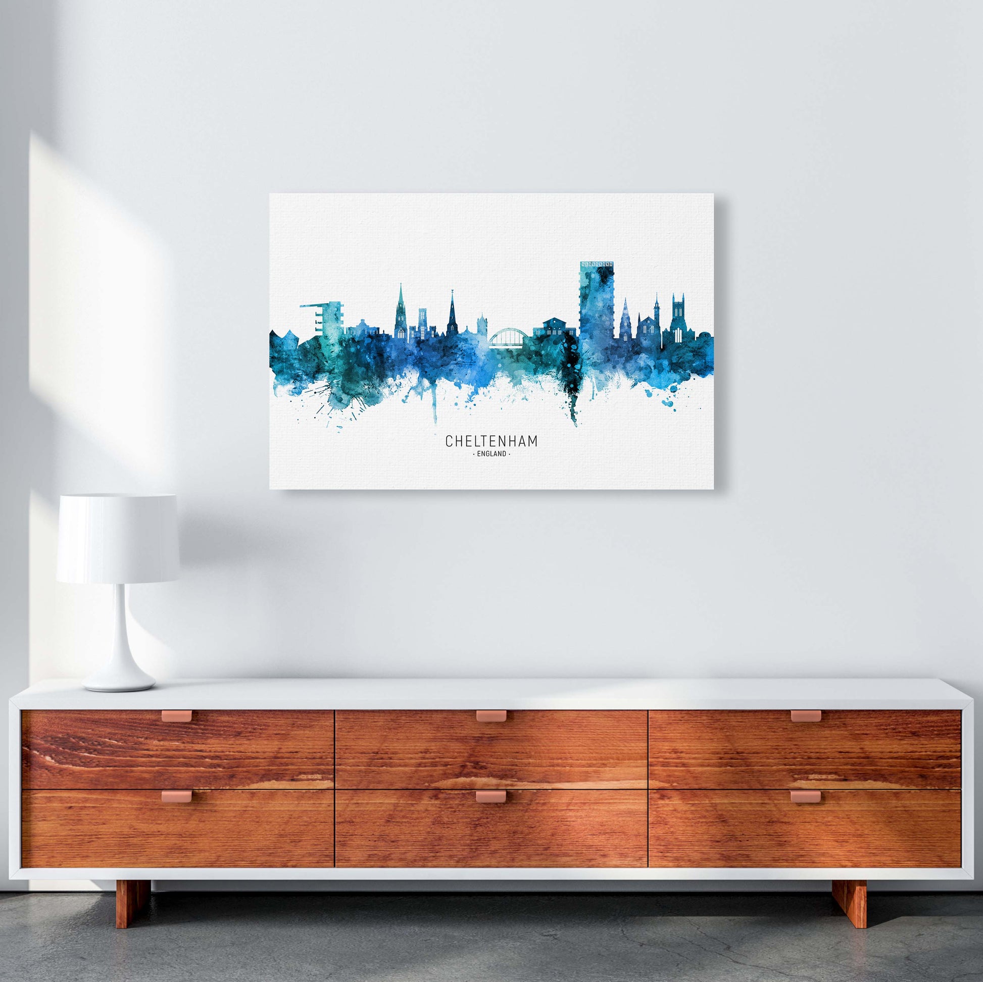 Cheltenham England Skyline Blue City Name  by Michael Tompsett A1 Canvas