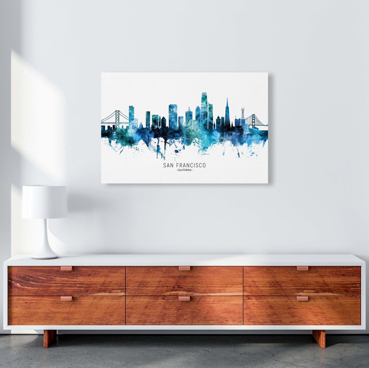 San Francisco California Skyline Blue City Name by Michael Tompsett A1 Canvas