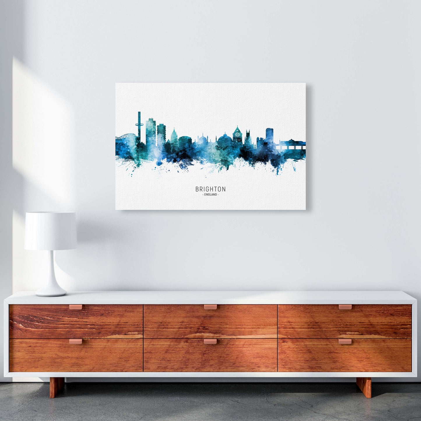 Brighton England Skyline Blue City Name  by Michael Tompsett A1 Canvas